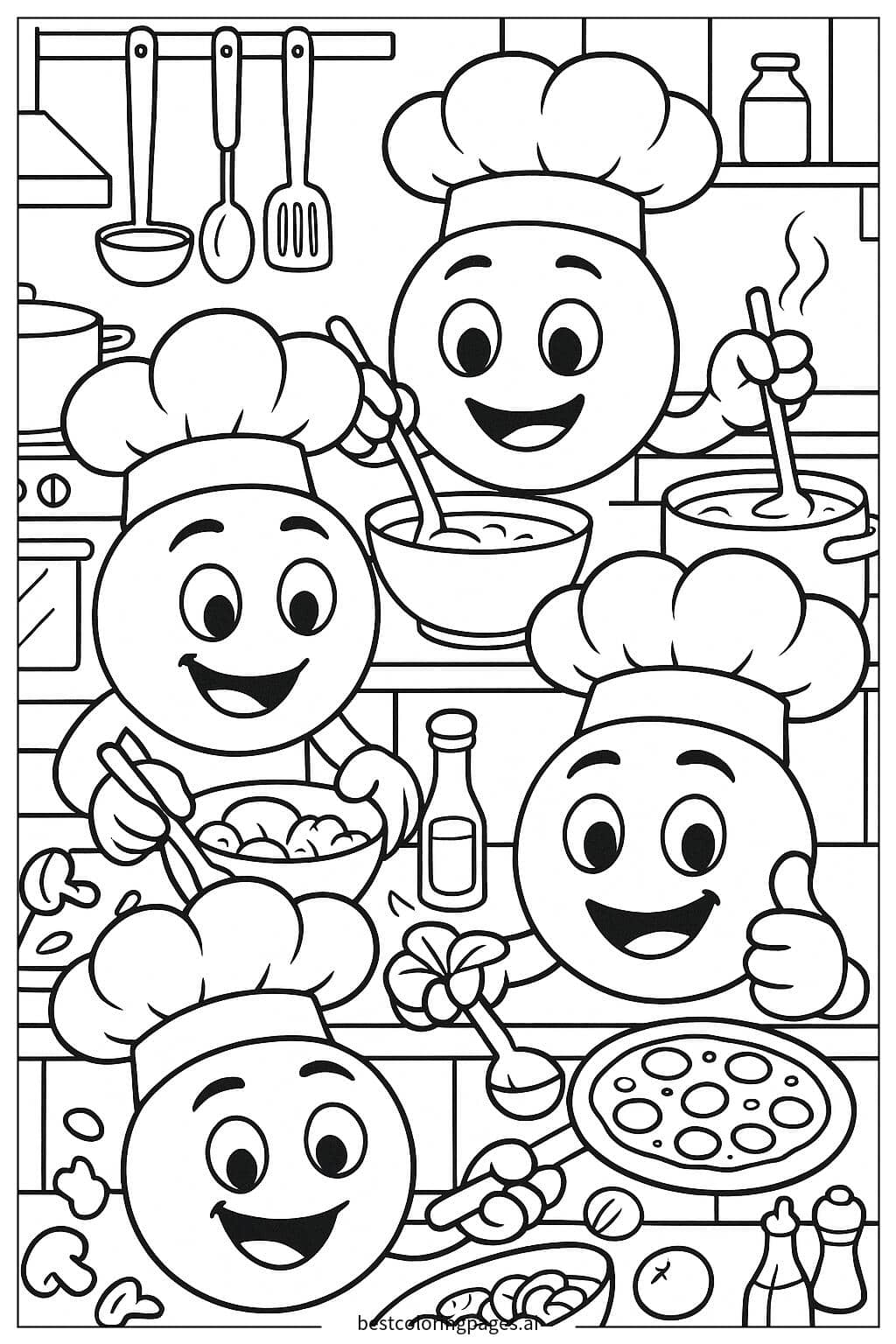 Disegni di Emoji che Cucinano Vari Piatti da Colorare