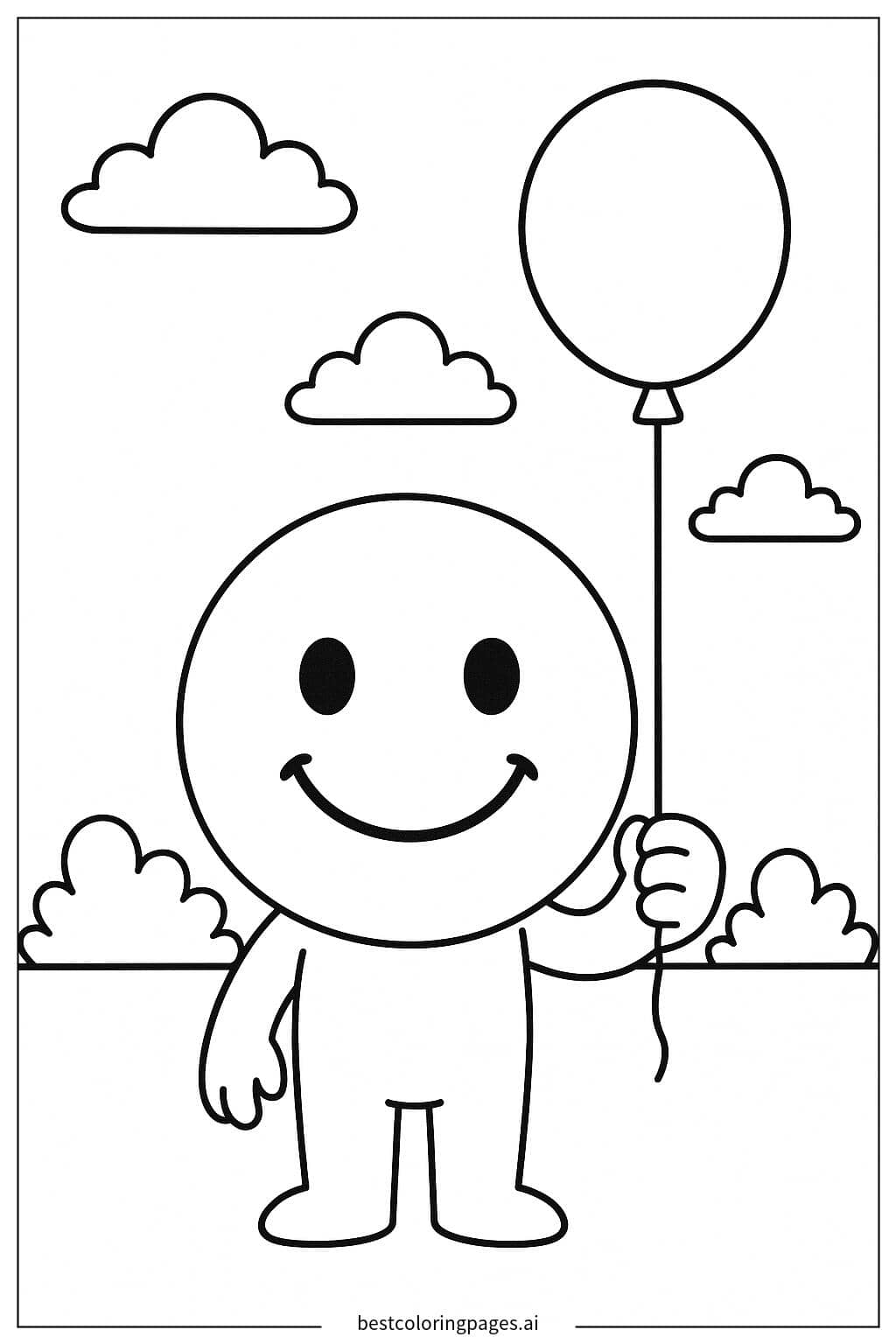 Smiley Emoji with a Balloon Coloring Page