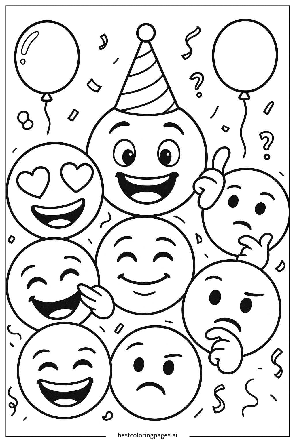 Disegni di Festa Emoji con Espressioni Varie da Colorare