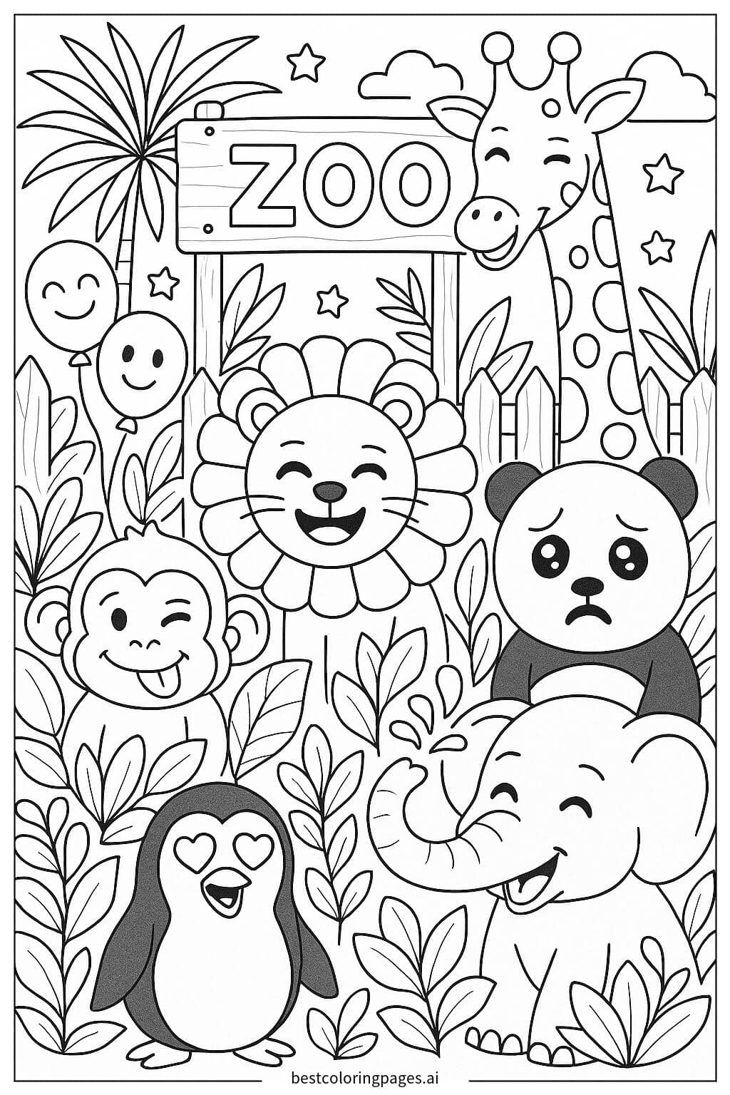 Disegni di Emoji Zoo con Animali da Colorare