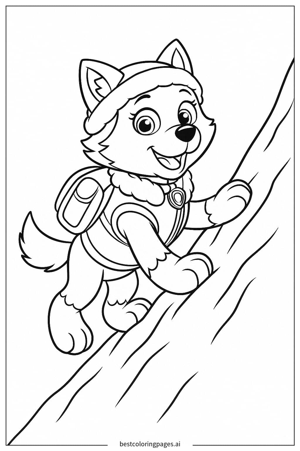 Everest Climbing a Snowy Mountain - Paw Patrol Adventure Coloring Page