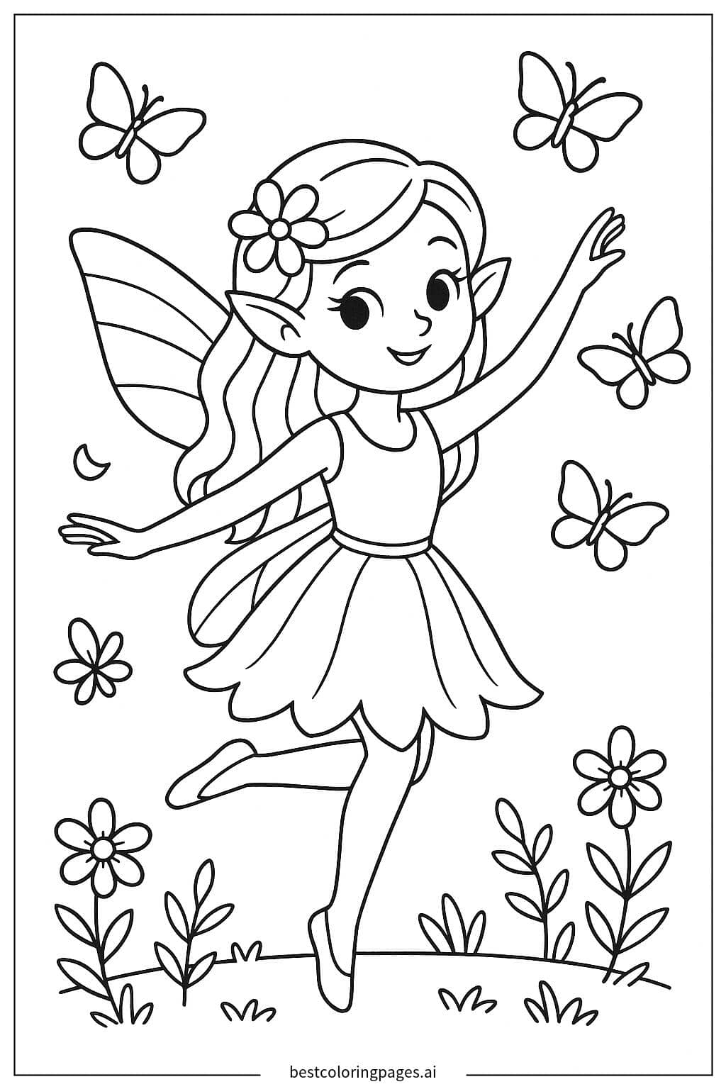 Fairy Dancing with Butterflies Coloring Page