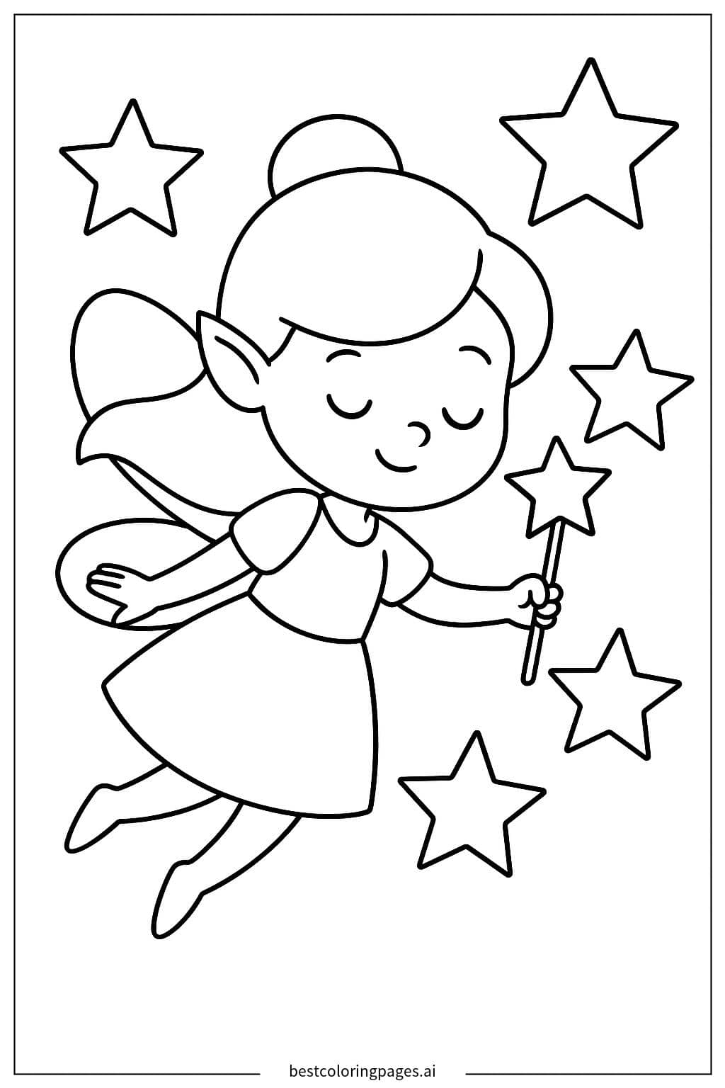 Enchanting Fairy Soaring in the Night Sky Coloring Page