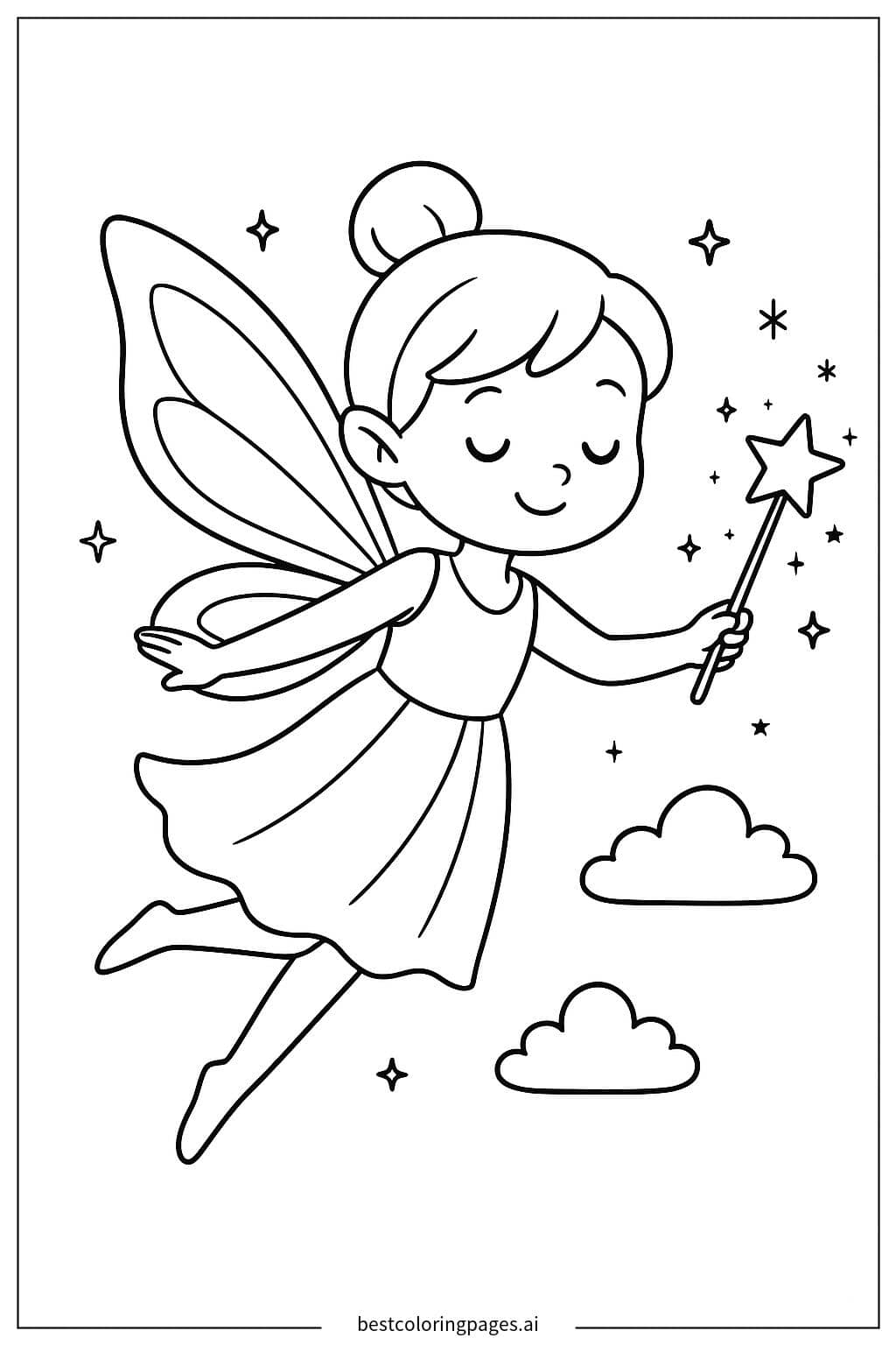 Fairy Flying in the Sky Coloring Page