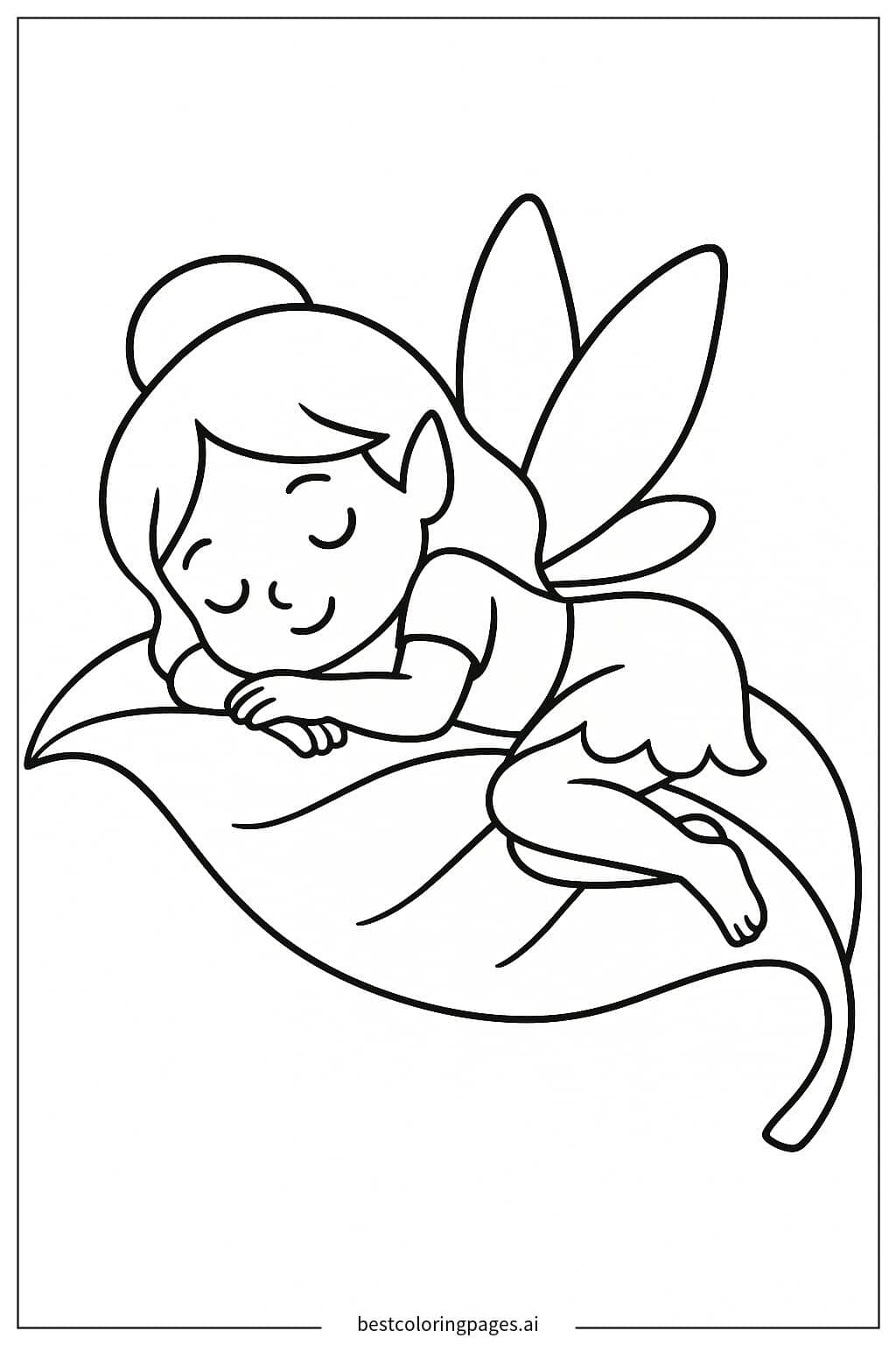 Fairy Sleeping on a Leaf Coloring Page