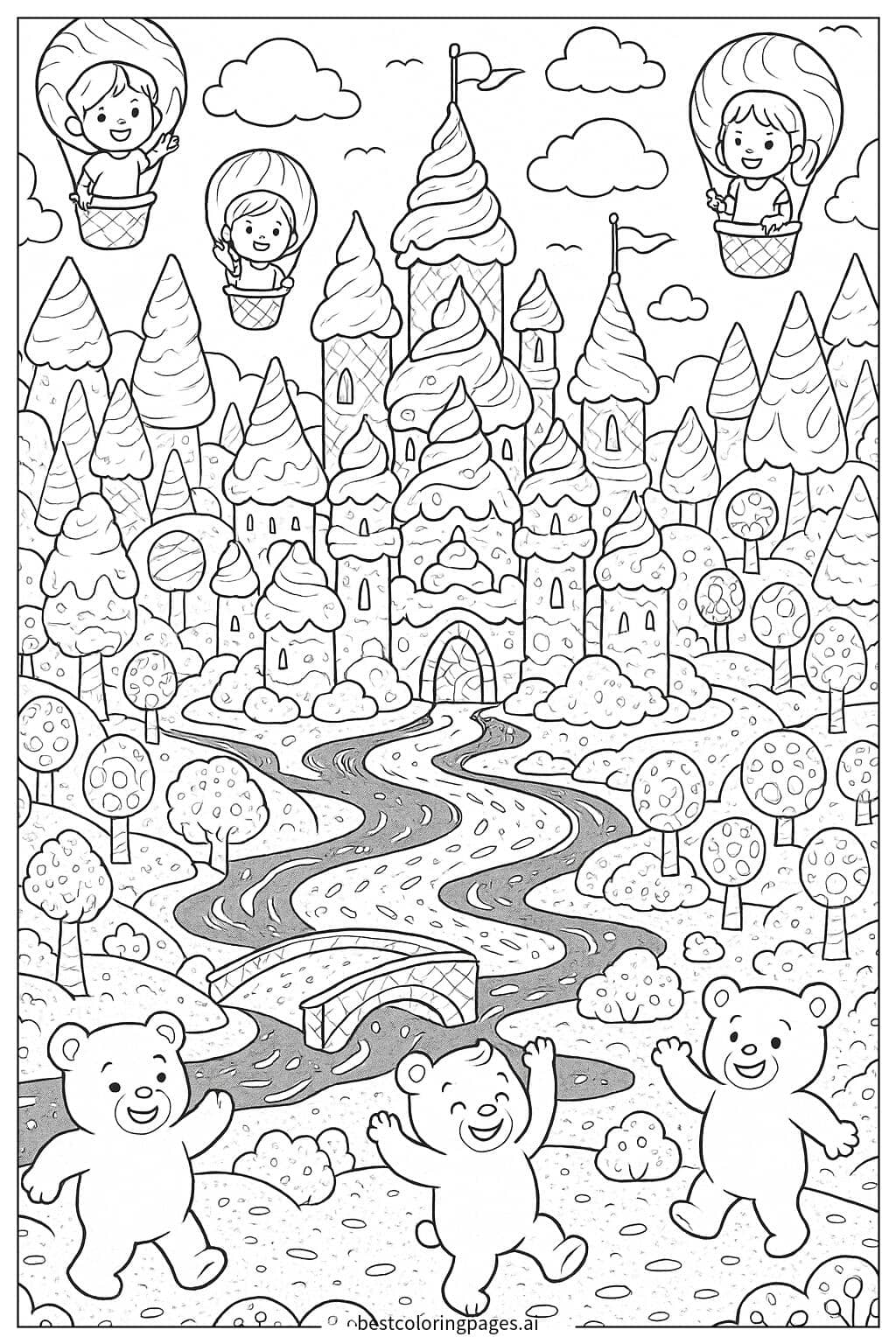 Magical Ice Cream Wonderland Coloring Page