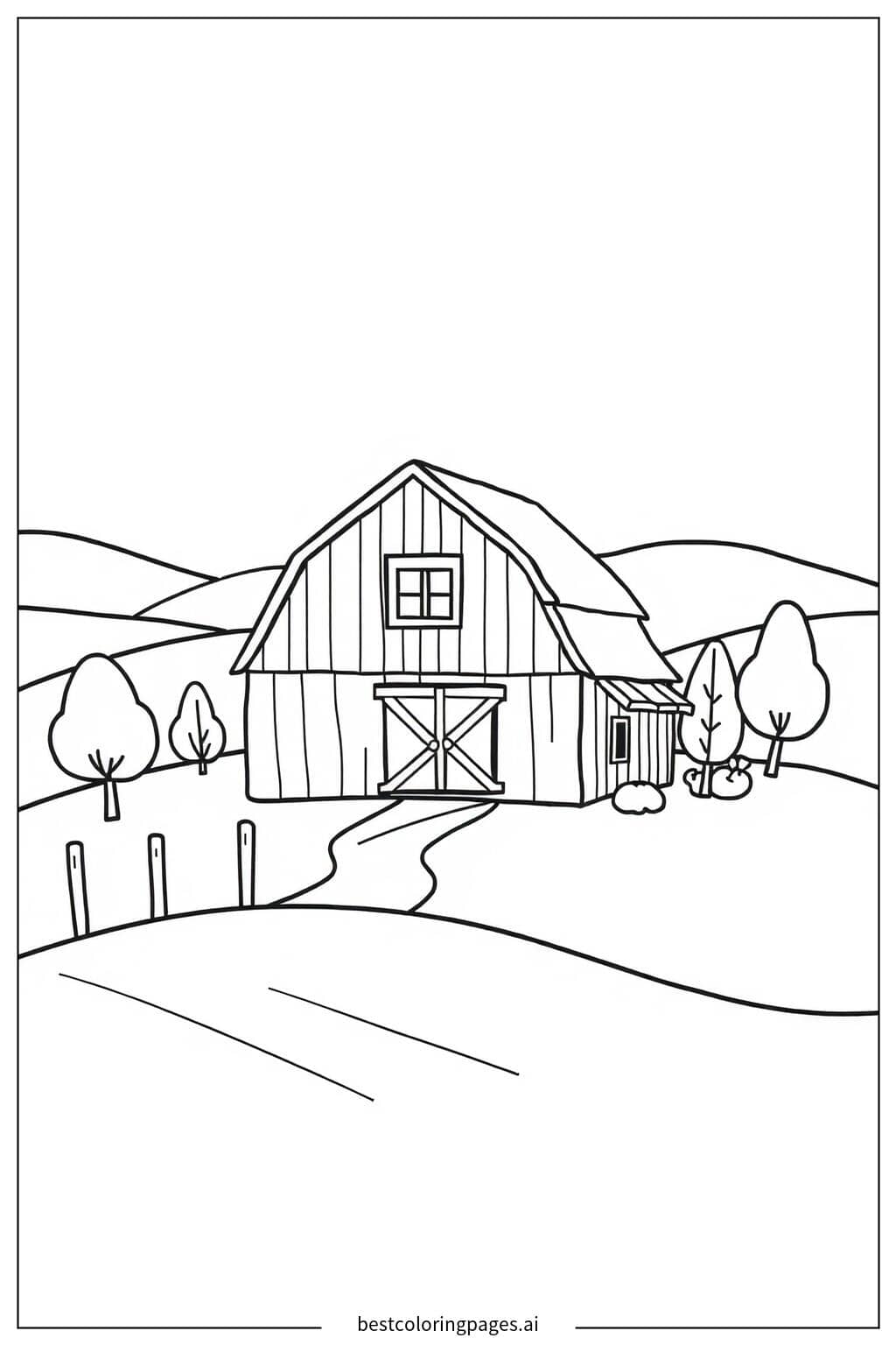 Bauernhaus mit Scheune Ausmalbilder