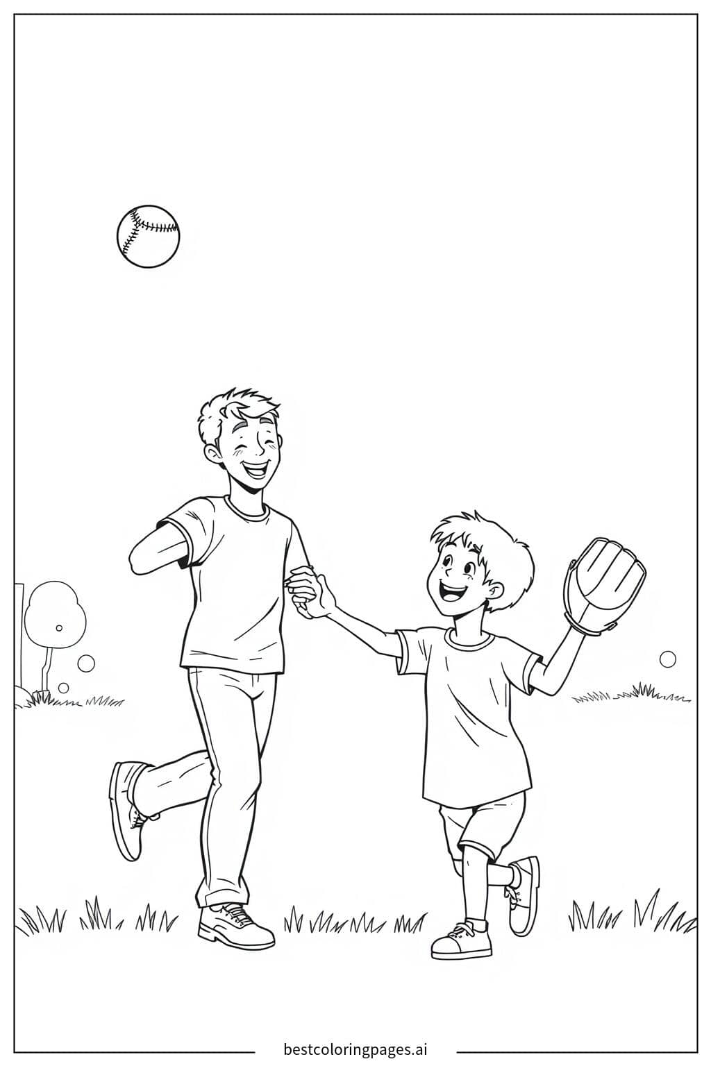 Father and Child Playing Catch Outdoors Coloring Page