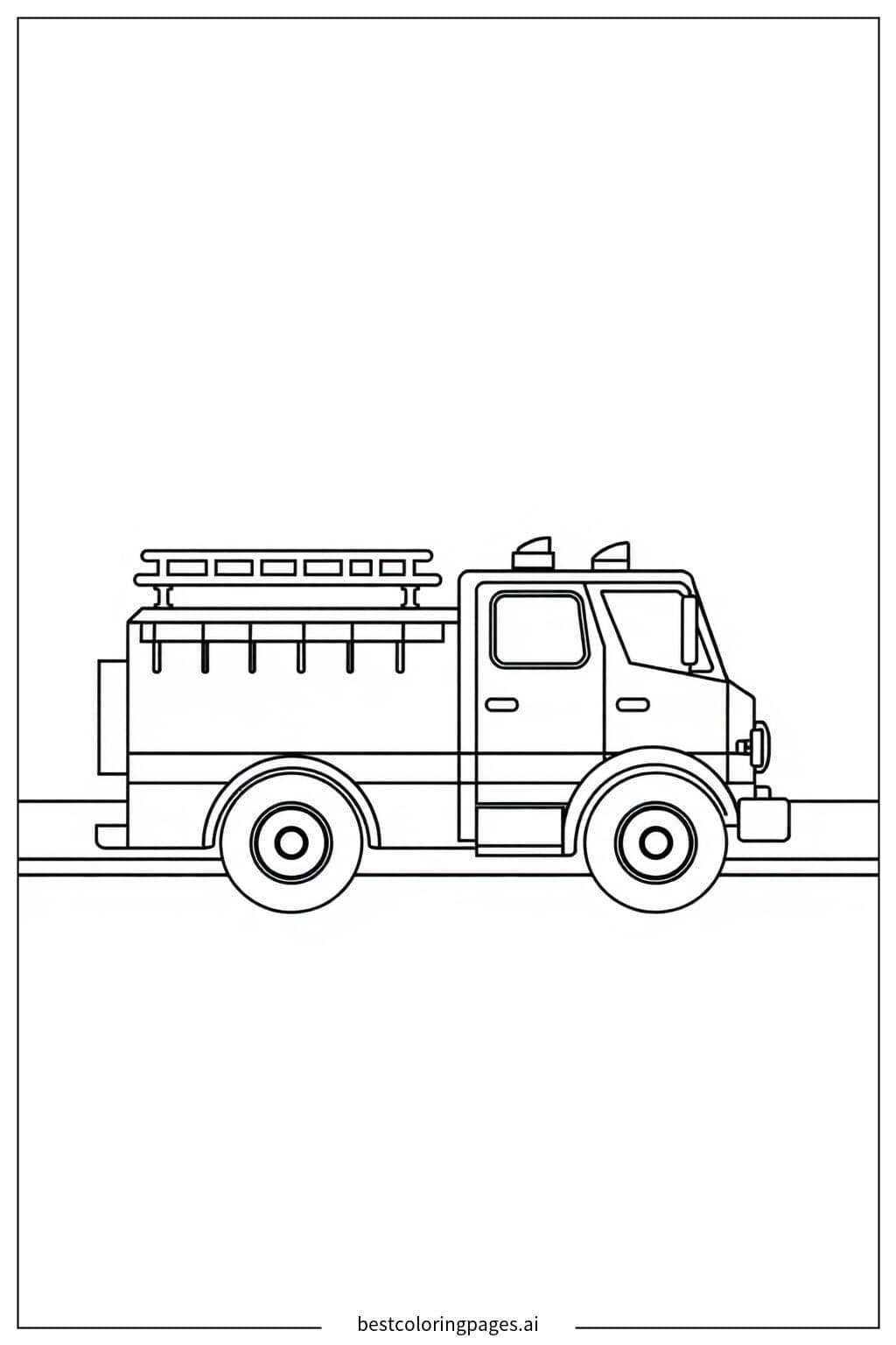 Fire Truck Parked on a Quiet Street Coloring Page