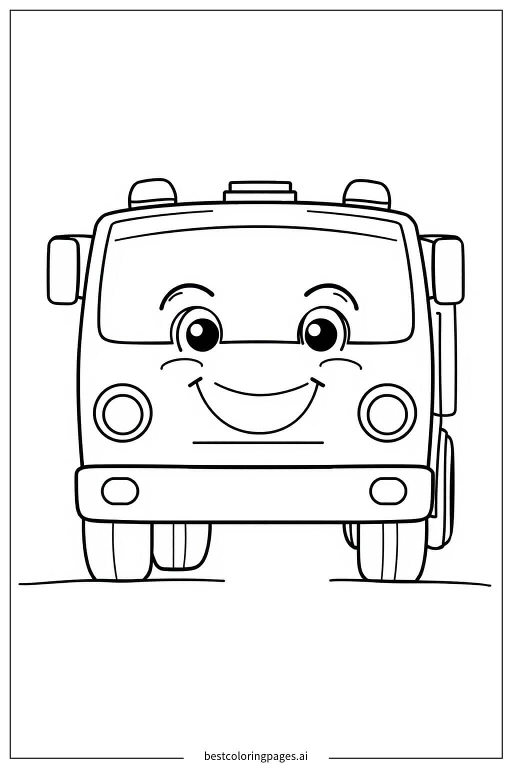 Gambar Mewarnai Mobil Pemadam Kebakaran dengan Wajah Tersenyum
