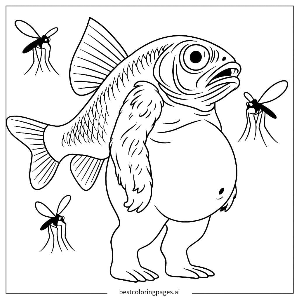 魚人と蚊たち のぬりえ