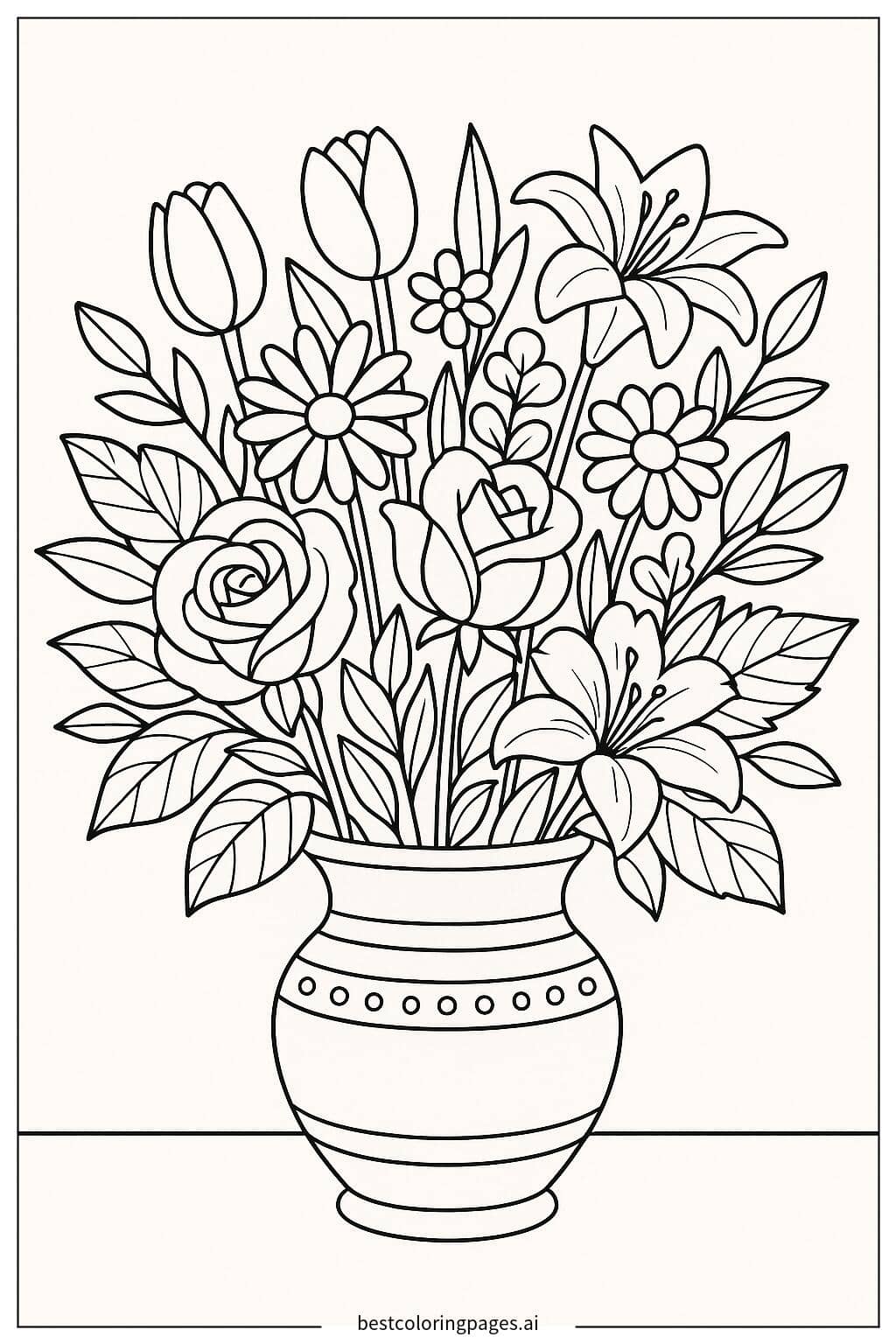 Beautiful Flower Bouquet in a Vase Coloring Page