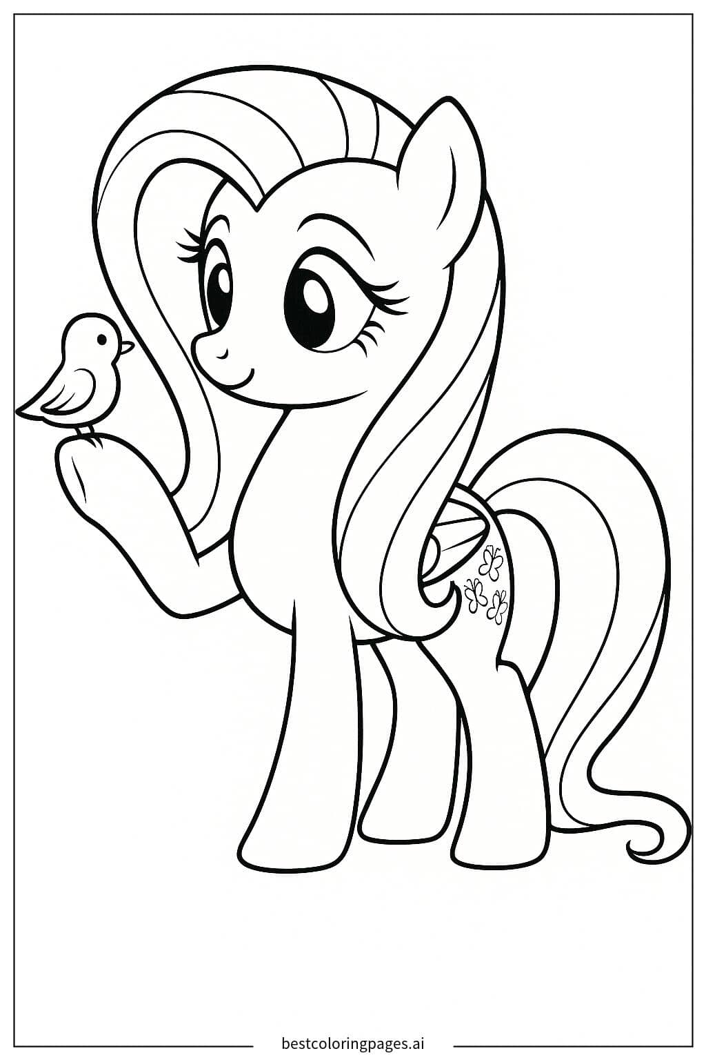Fluttershy Holding a Bird - My Little Pony Coloring Page Coloring Page