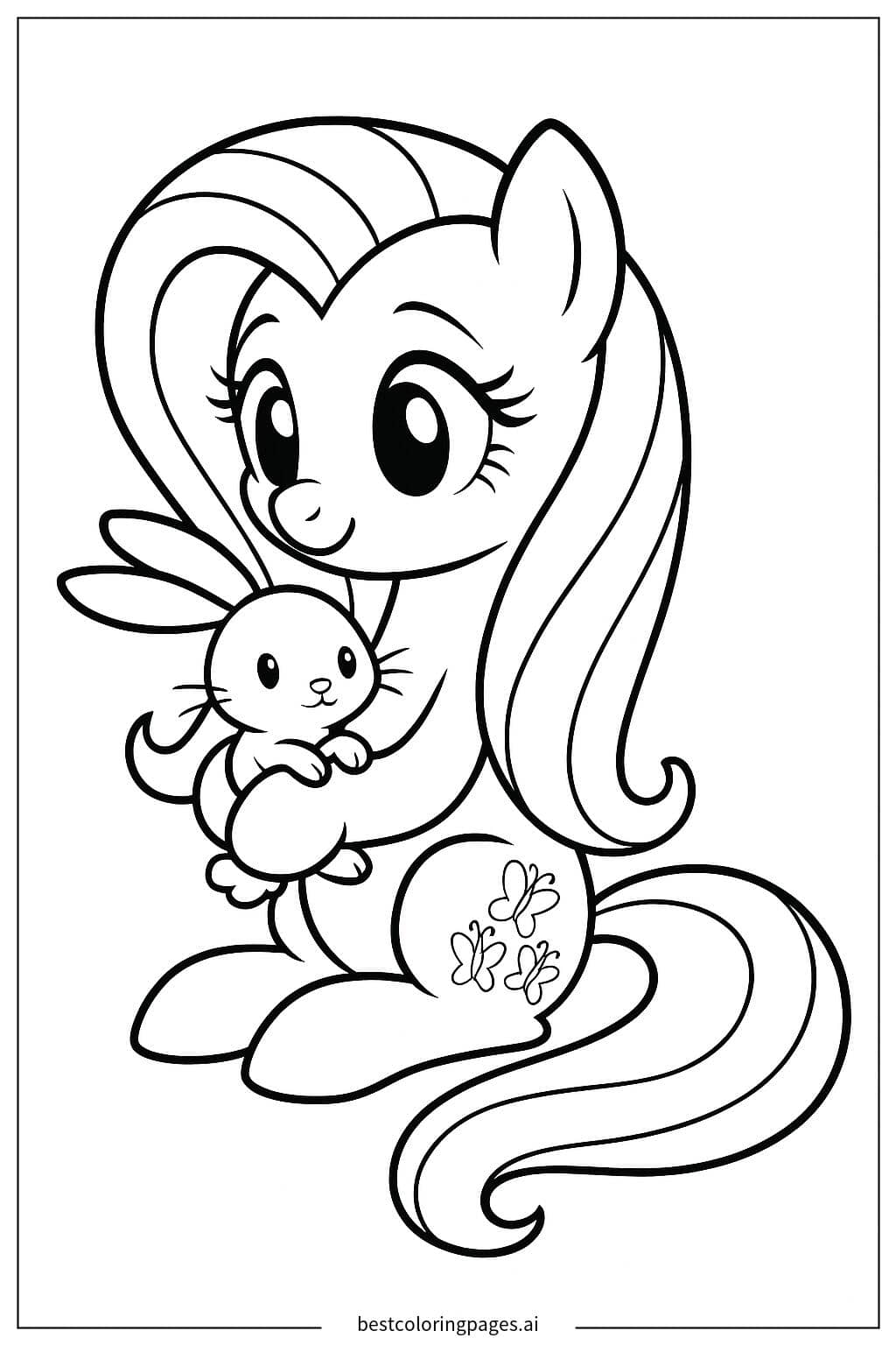 Fluttershy and Her Bunny Friend Coloring Page