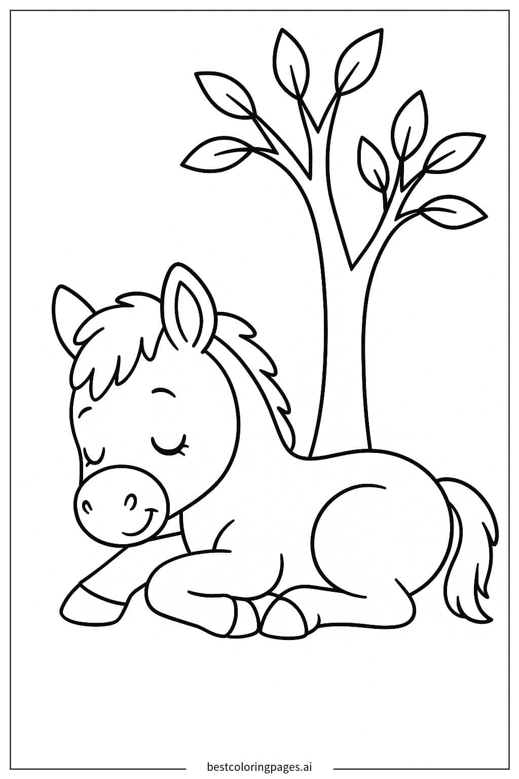 Desenhos de Potro dormindo sob uma árvore para Colorir