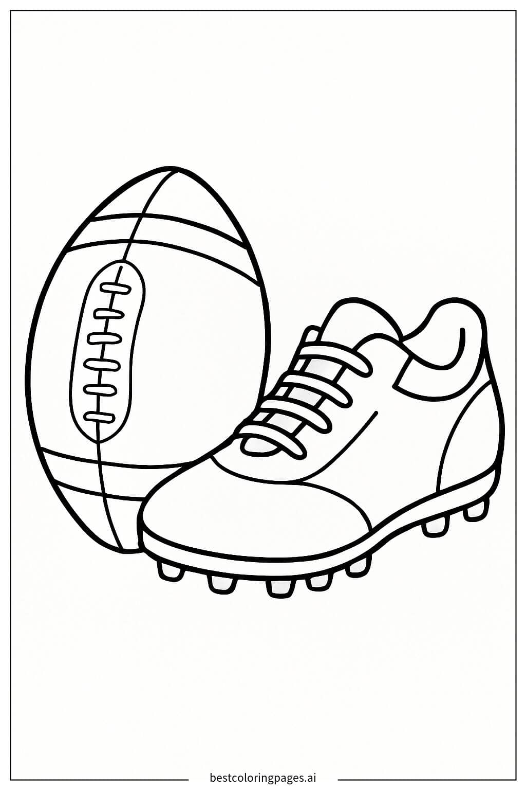 Desenhos de Chuteiras ao lado de uma bola de futebol americano para Colorir