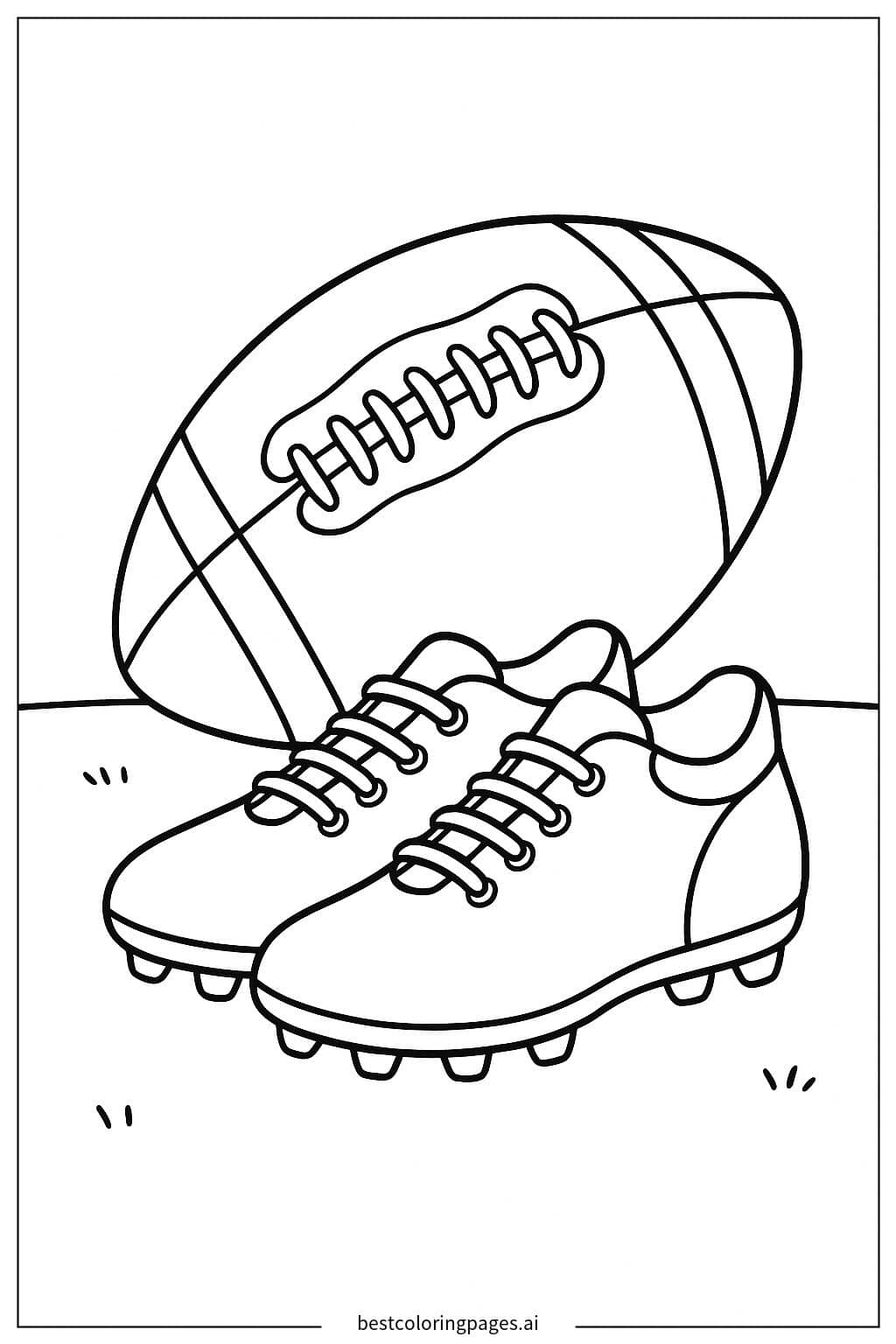 Desenhos de Chuteiras de Futebol Americano em um Campo para Colorir
