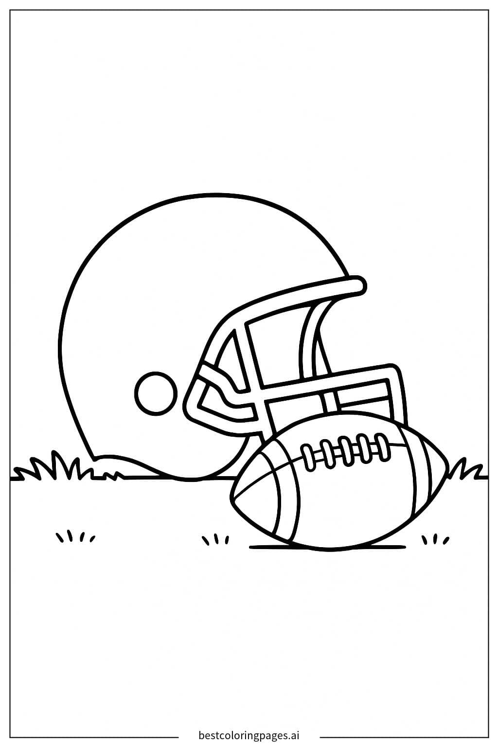Desenhos de Capacete de Futebol Americano e Bola na Grama para Colorir