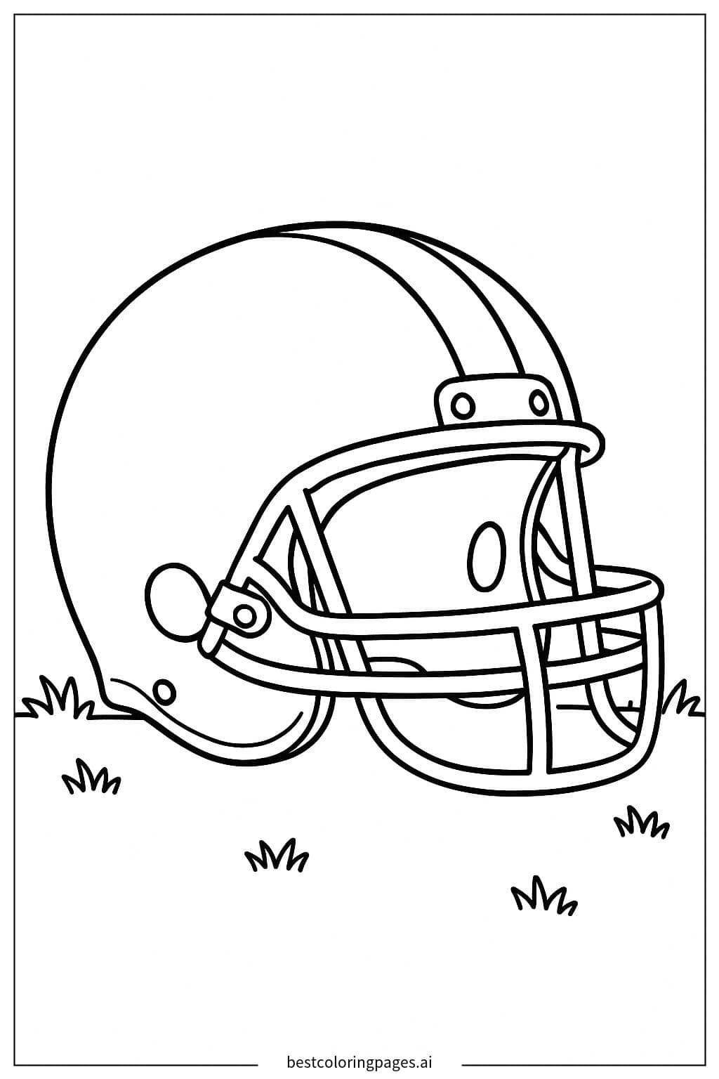Desenhos de Capacete de Futebol Americano em um Campo Gramado para Colorir