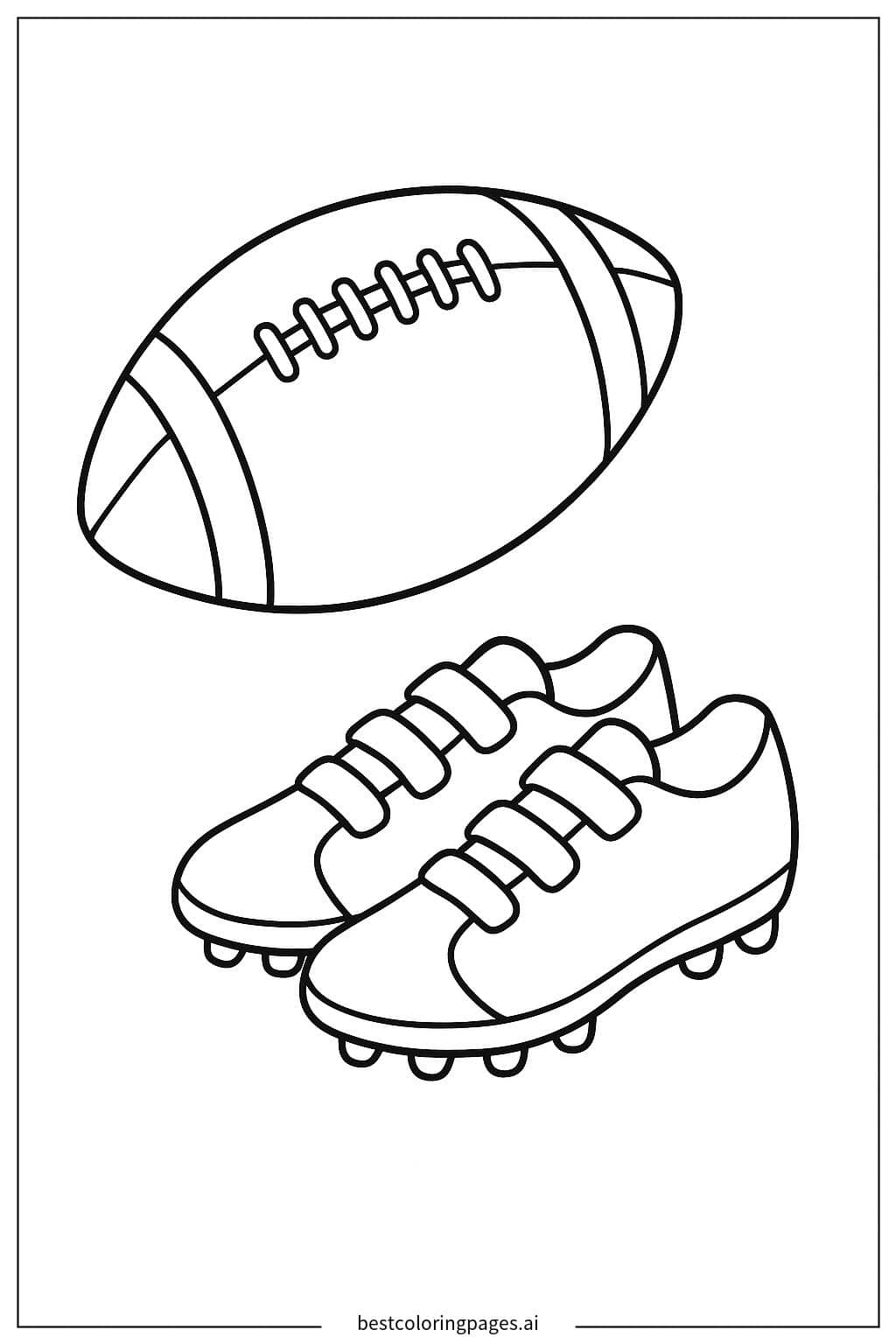 Desenhos de Chuteiras de Futebol Americano ao Lado de uma Bola para Colorir