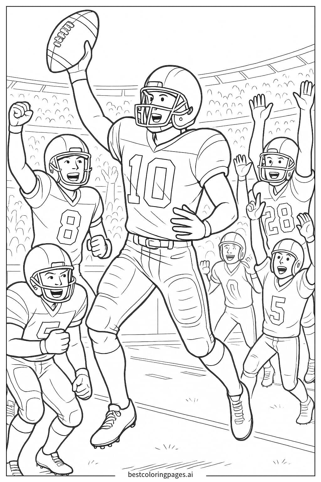 Desenhos de Time de Futebol Americano Comemorando um Touchdown para Colorir