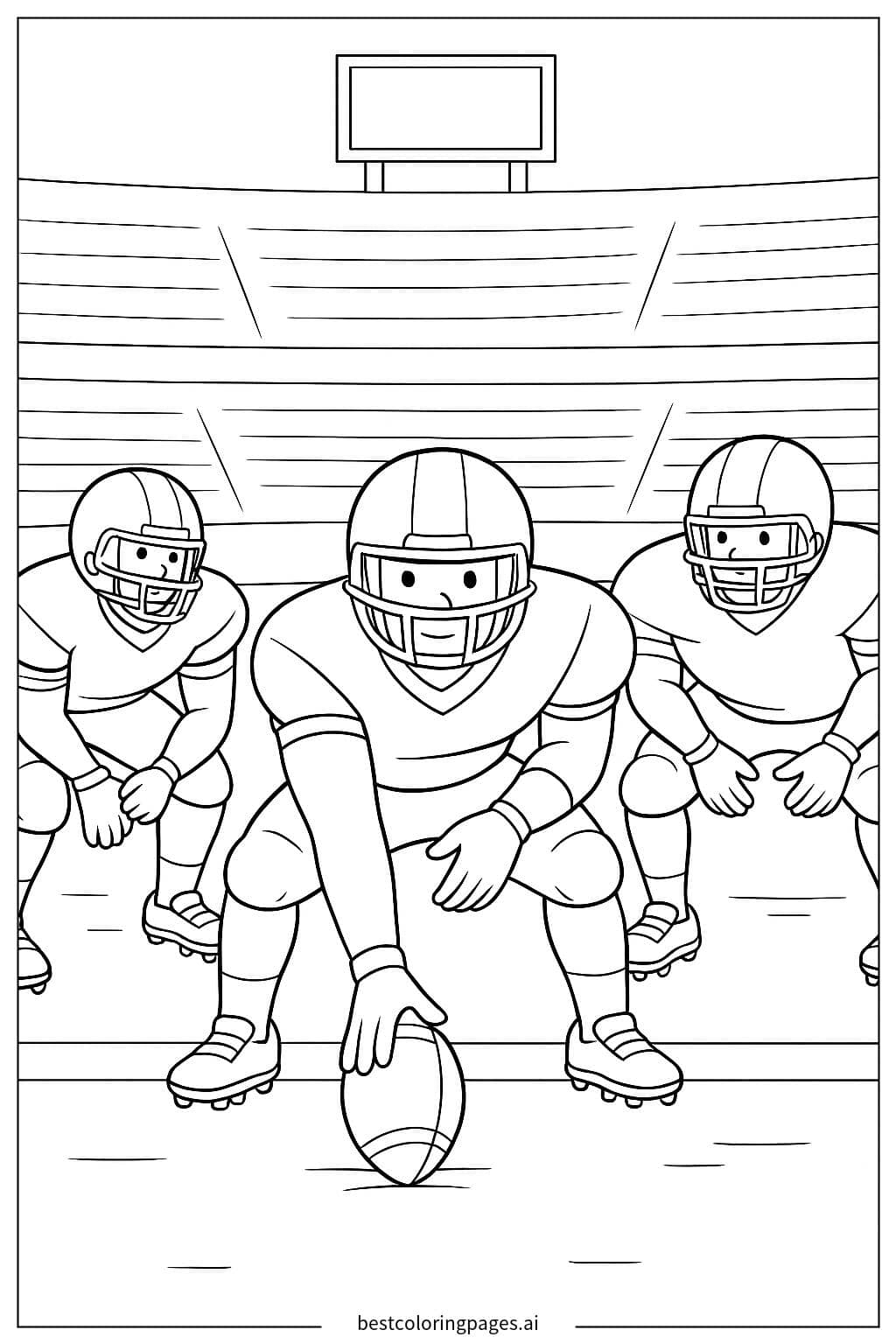 Desenhos de Time de futebol americano se preparando para uma jogada para Colorir