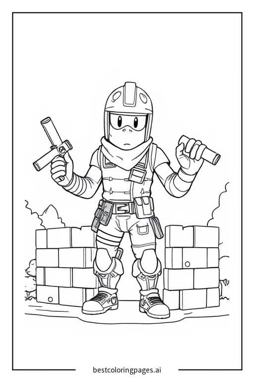 Dibujos de Personaje de Fortnite construyendo paredes para Colorear