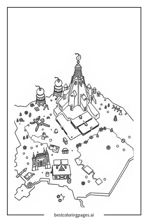 Dibujos de Vista del mapa de Fortnite para Colorear