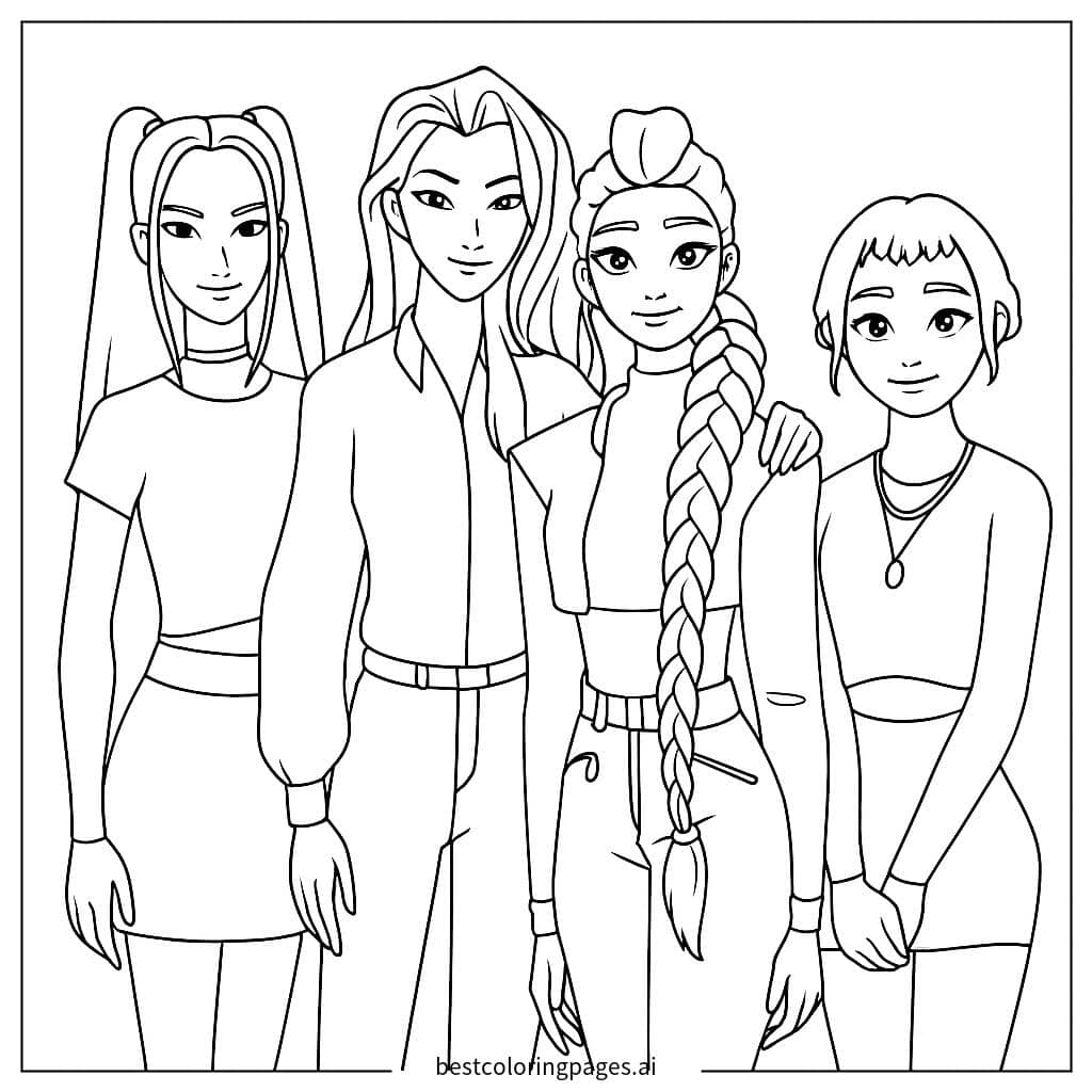 Dibujos de Cuatro chicas posando para Colorear