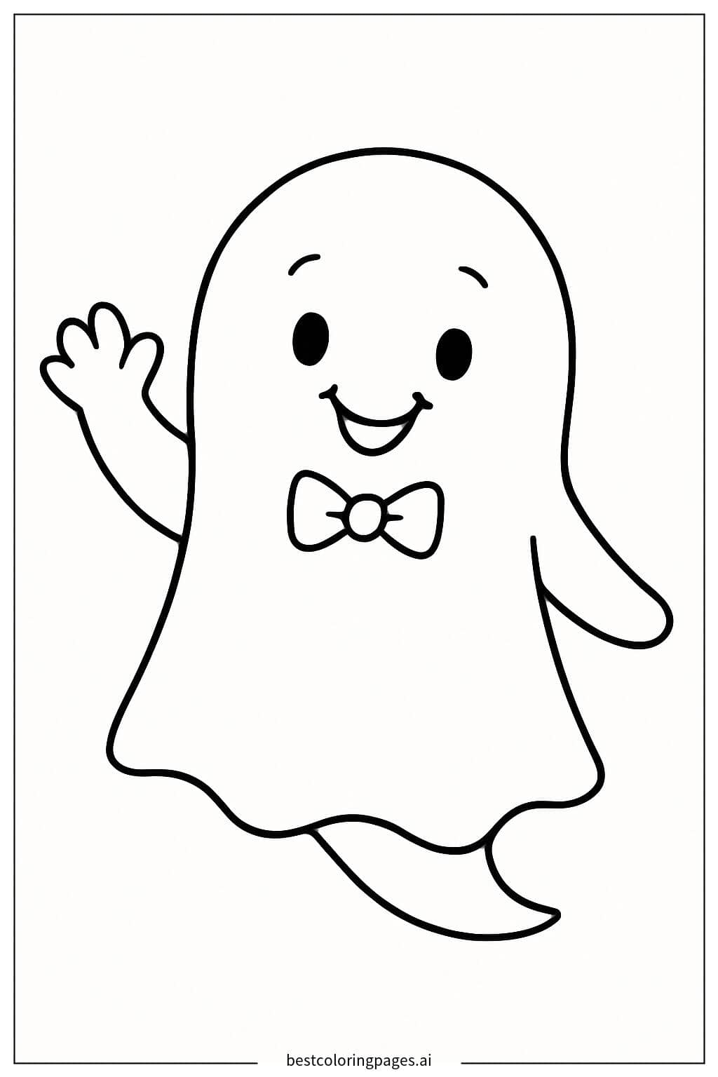 Friendly Ghost Waving Hello Coloring Page