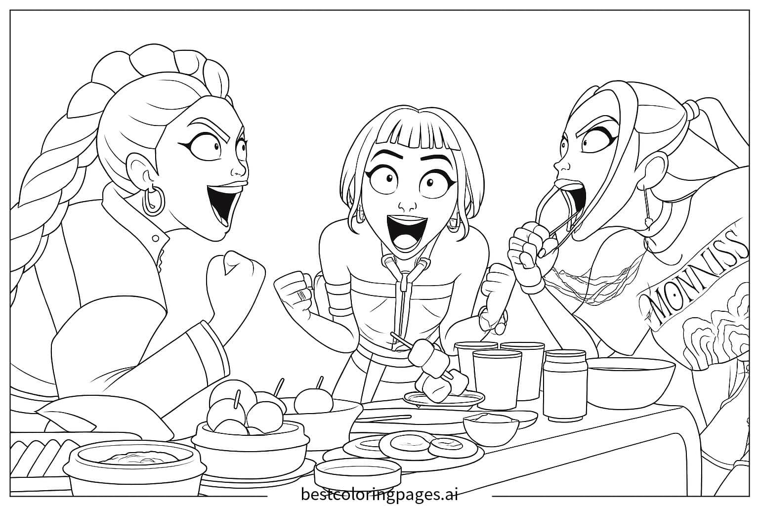 Dibujos de Amigos Disfrutando de la Cena para Colorear
