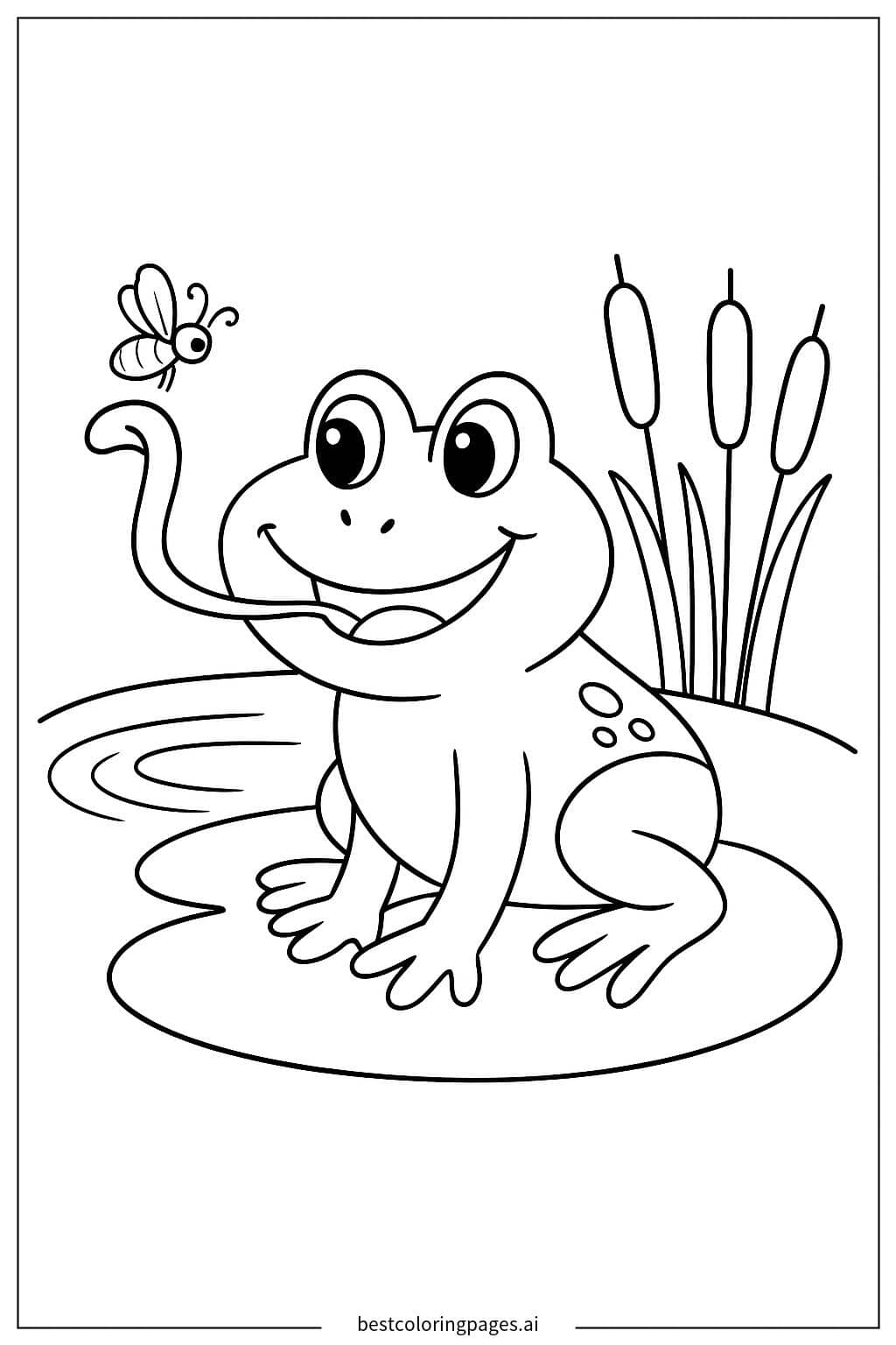 Frog Catching a Fly Coloring Page