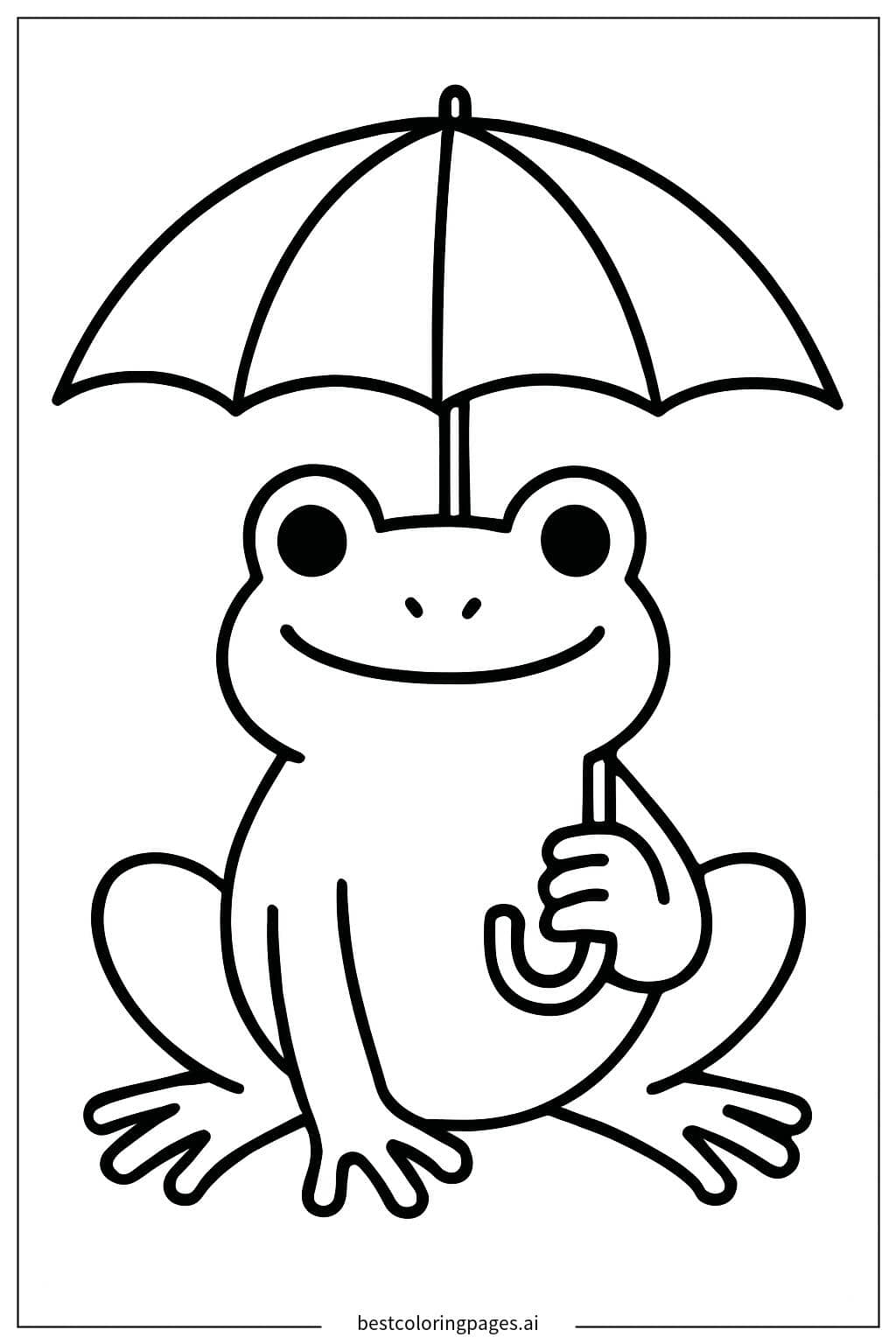 Frog with Umbrella Coloring Page