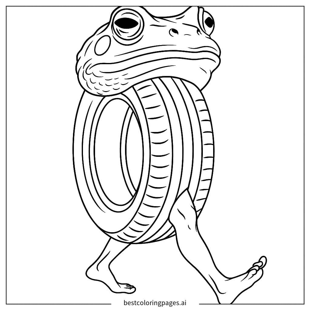 タイヤの中のカエル のぬりえ