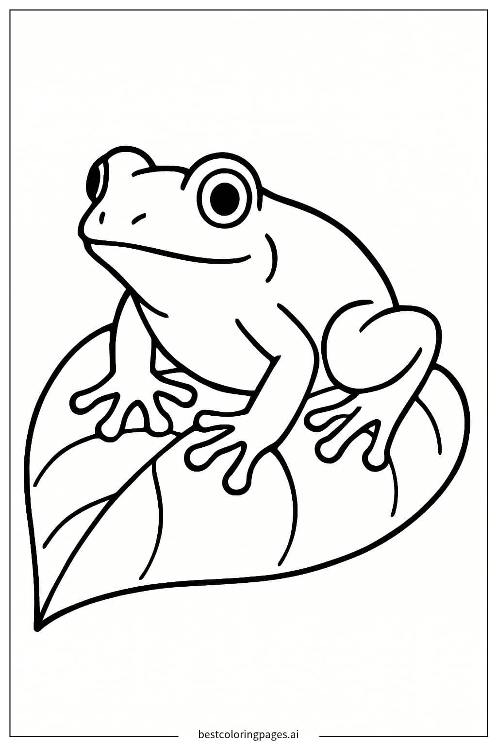 Frog Resting on a Leaf Coloring Page