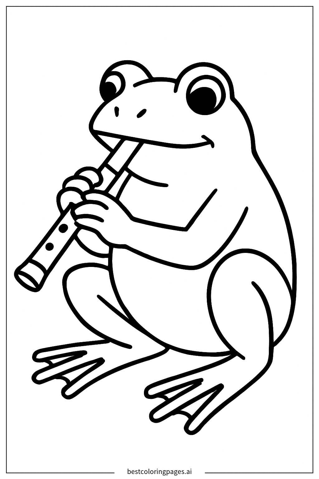 Frog Playing a Flute Coloring Page