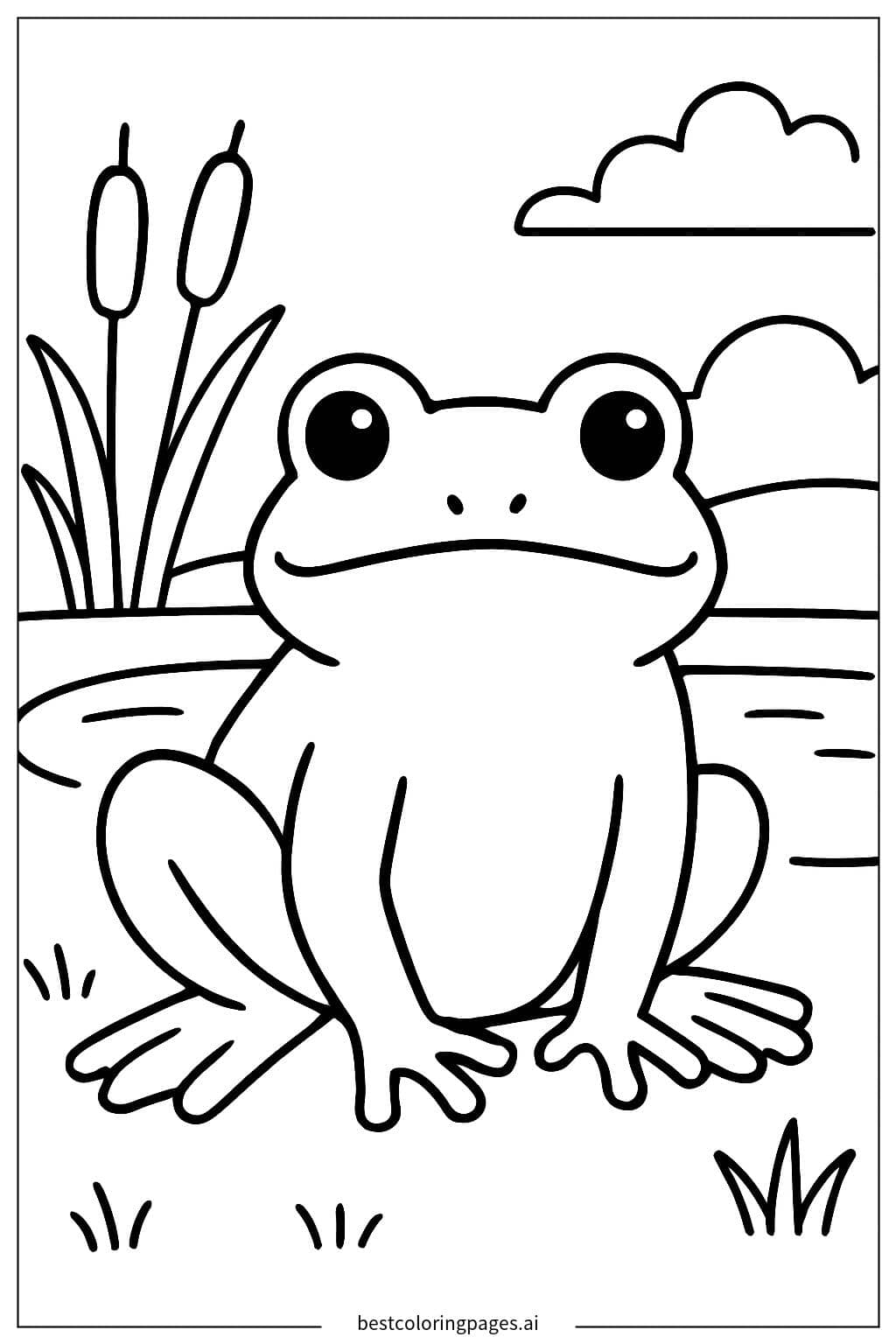 Frog Sitting by the Pond Coloring Page