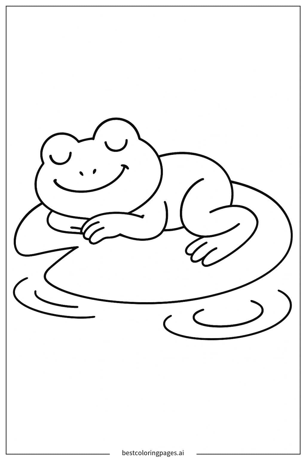 Sleeping Frog on a Lily Pad Coloring Page