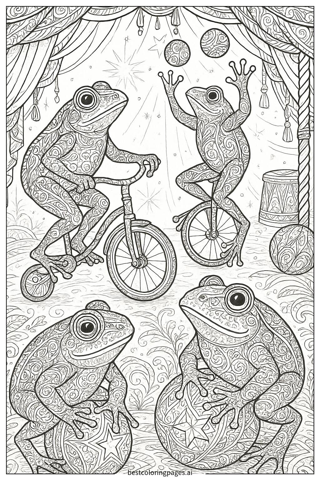 Frogs in a Circus Spectacle Coloring Page