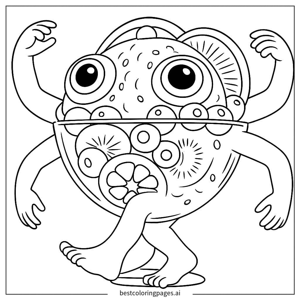 Disegni di Mostro nella Ciotola di Frutta da Colorare