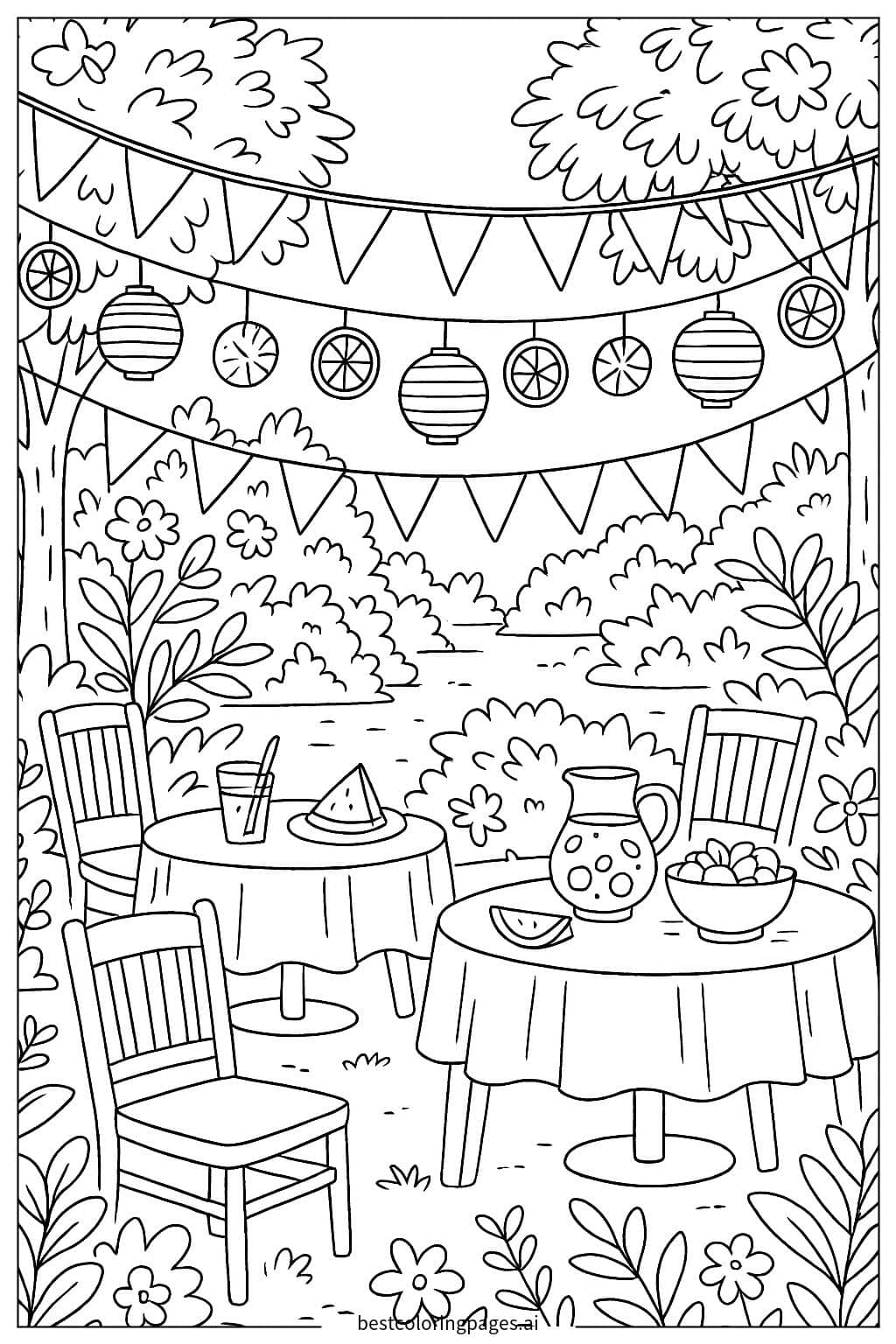 Gartenparty mit Dekorationen Ausmalbilder