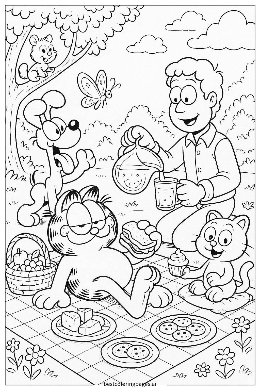 Garfield und seine Freunde beim Picknick Ausmalbilder