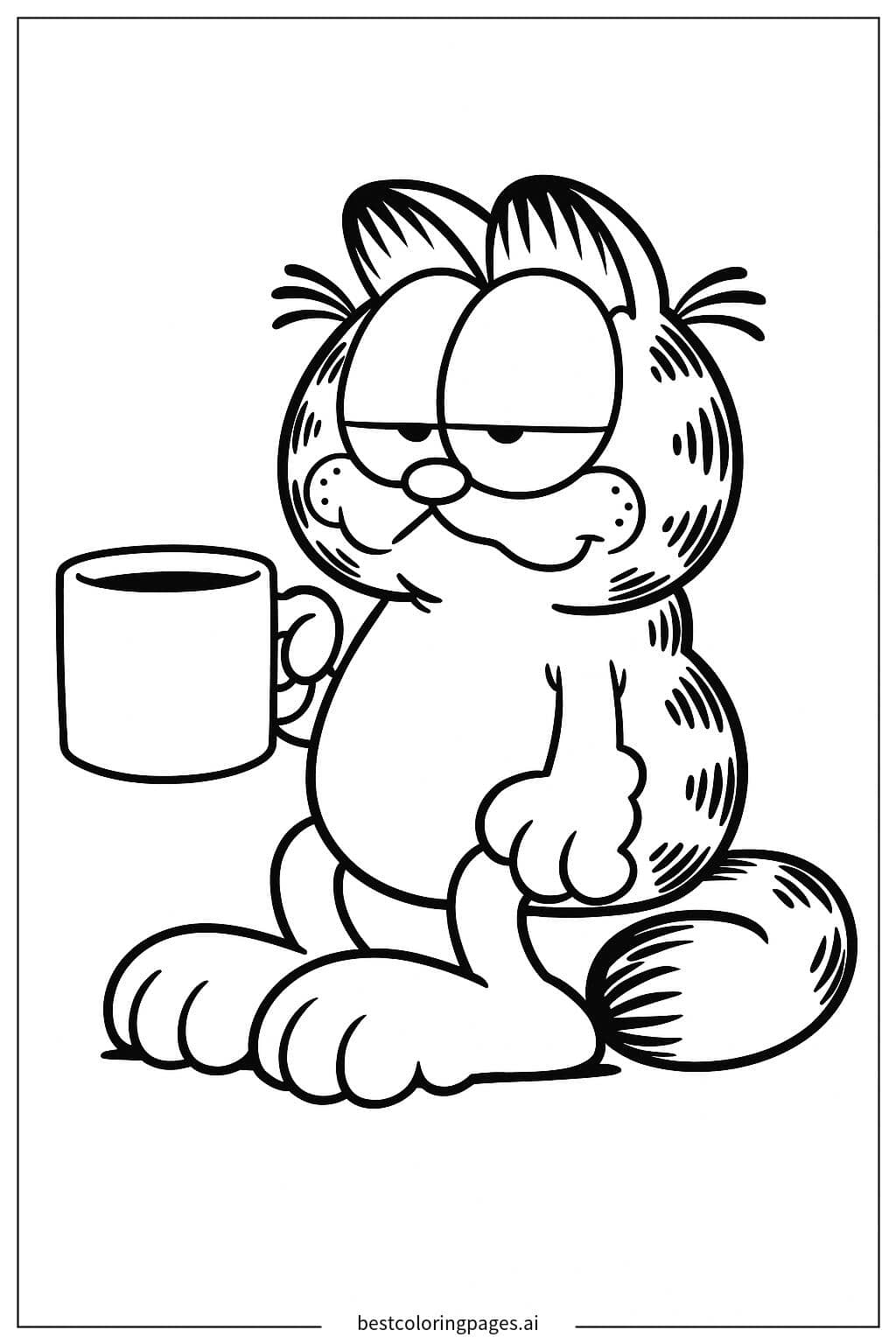 Garfield Enjoying His Coffee Coloring Page