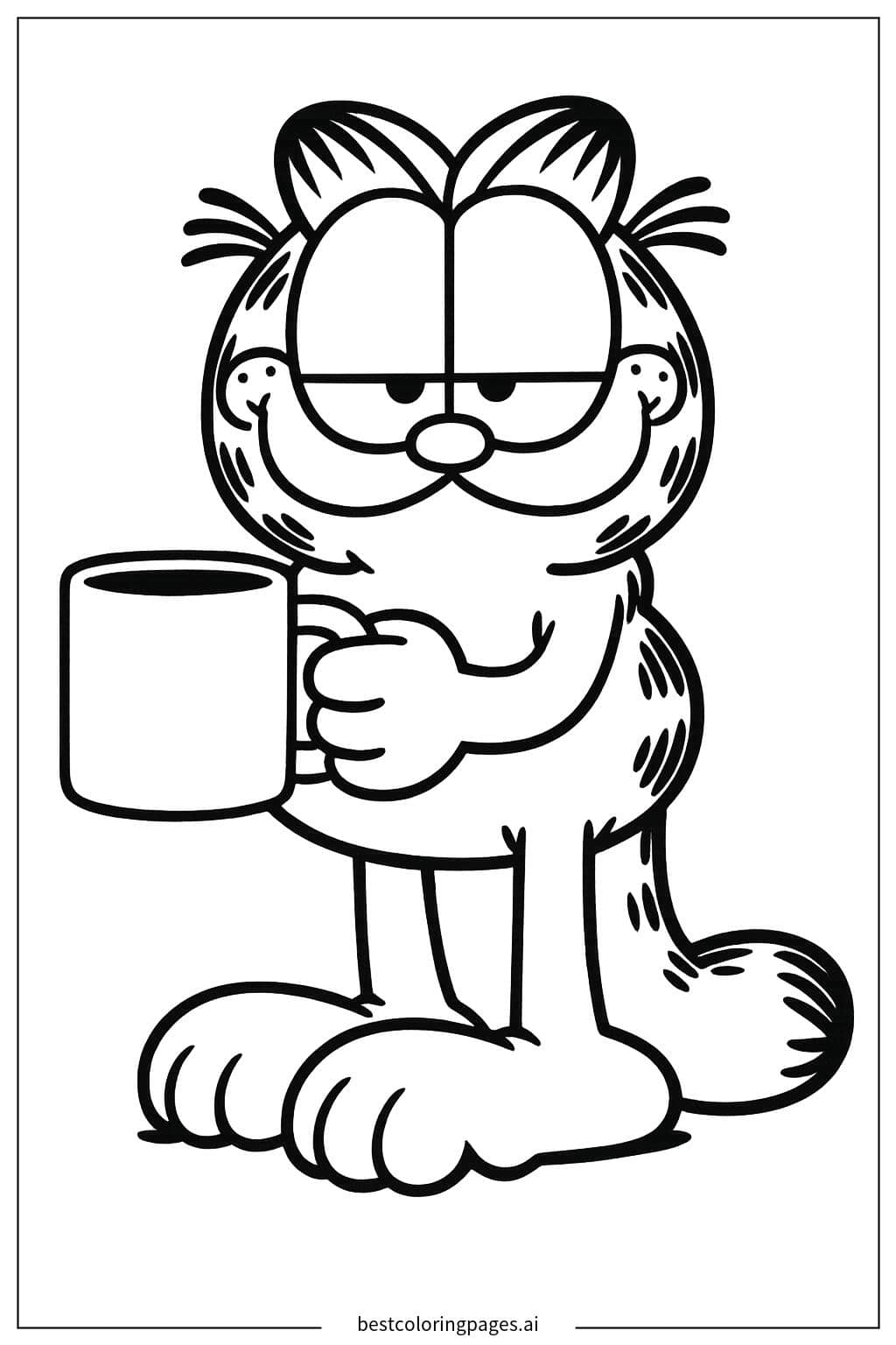 Coloriage Garfield tenant une tasse de café
