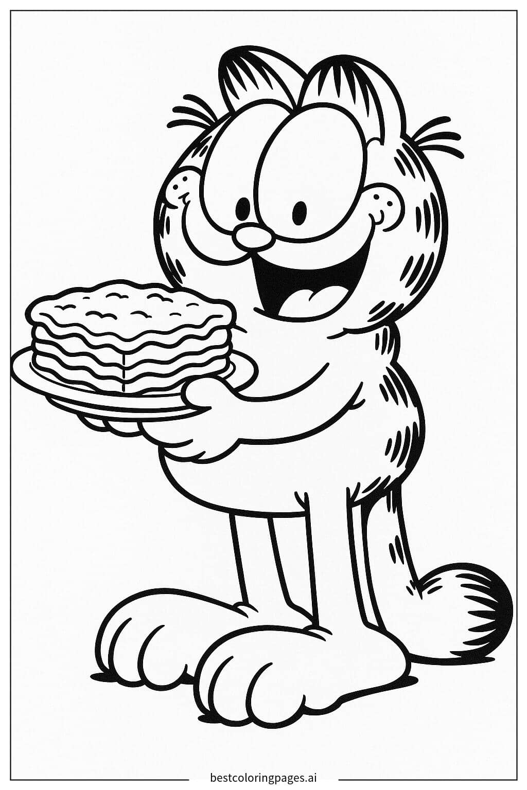 Garfield mit einem Teller Lasagne Ausmalbilder