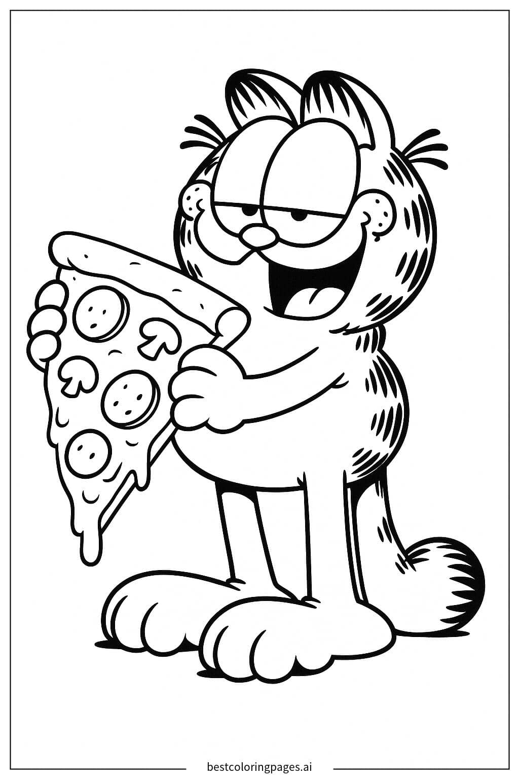 Coloriage Garfield tenant une part de pizza