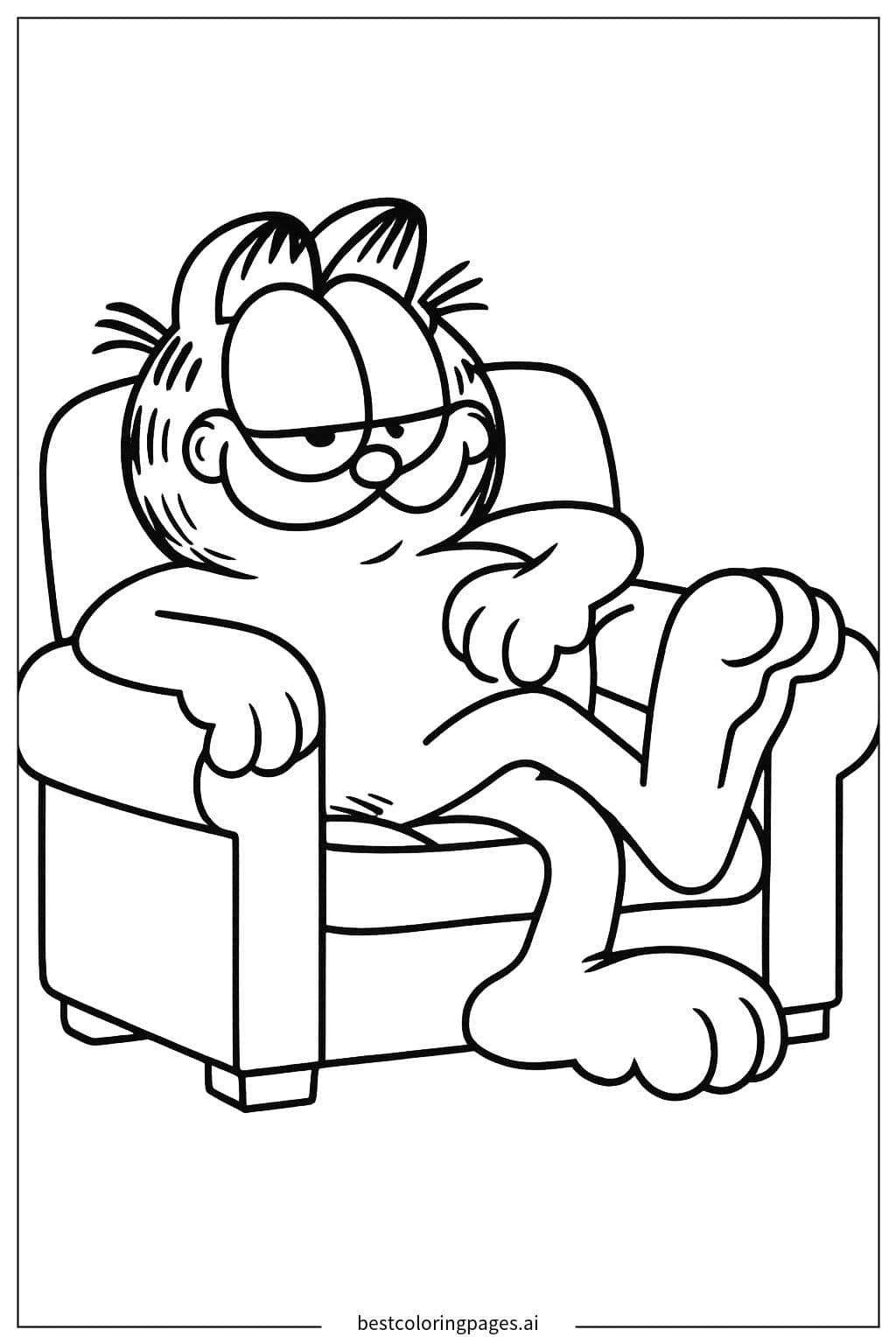 Coloriage Garfield se prélasse sur un canapé