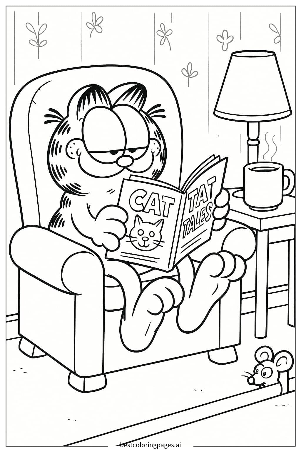 Garfield liest ein Comicbuch Ausmalbilder
