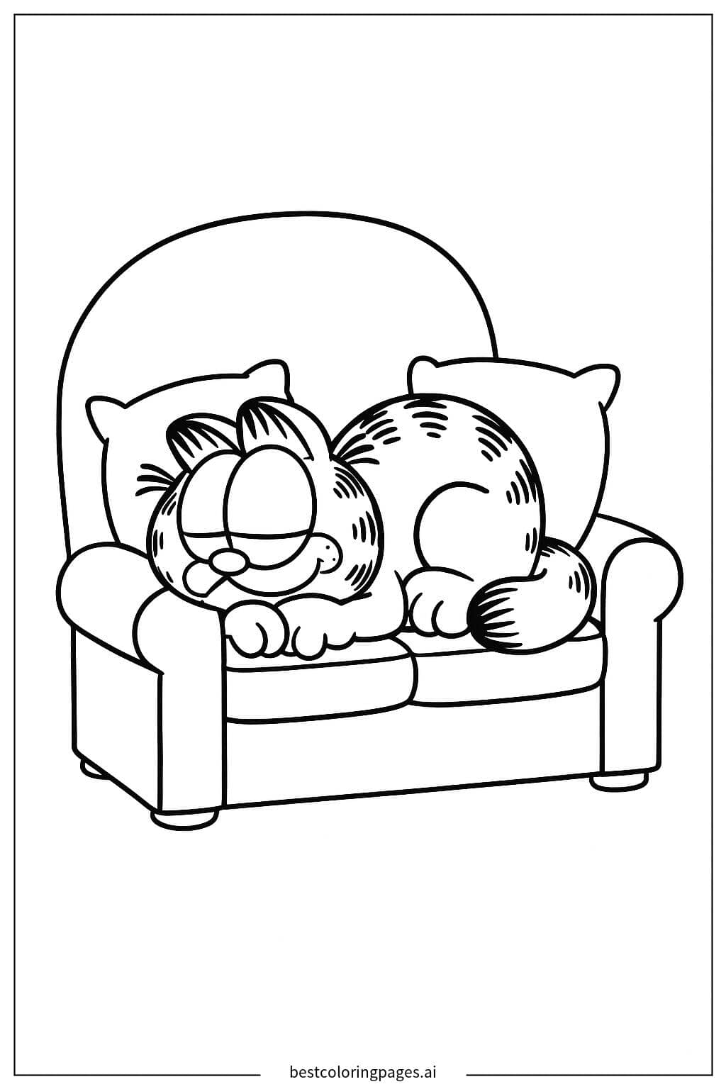 Garfield Sleeping on the Sofa Coloring Page