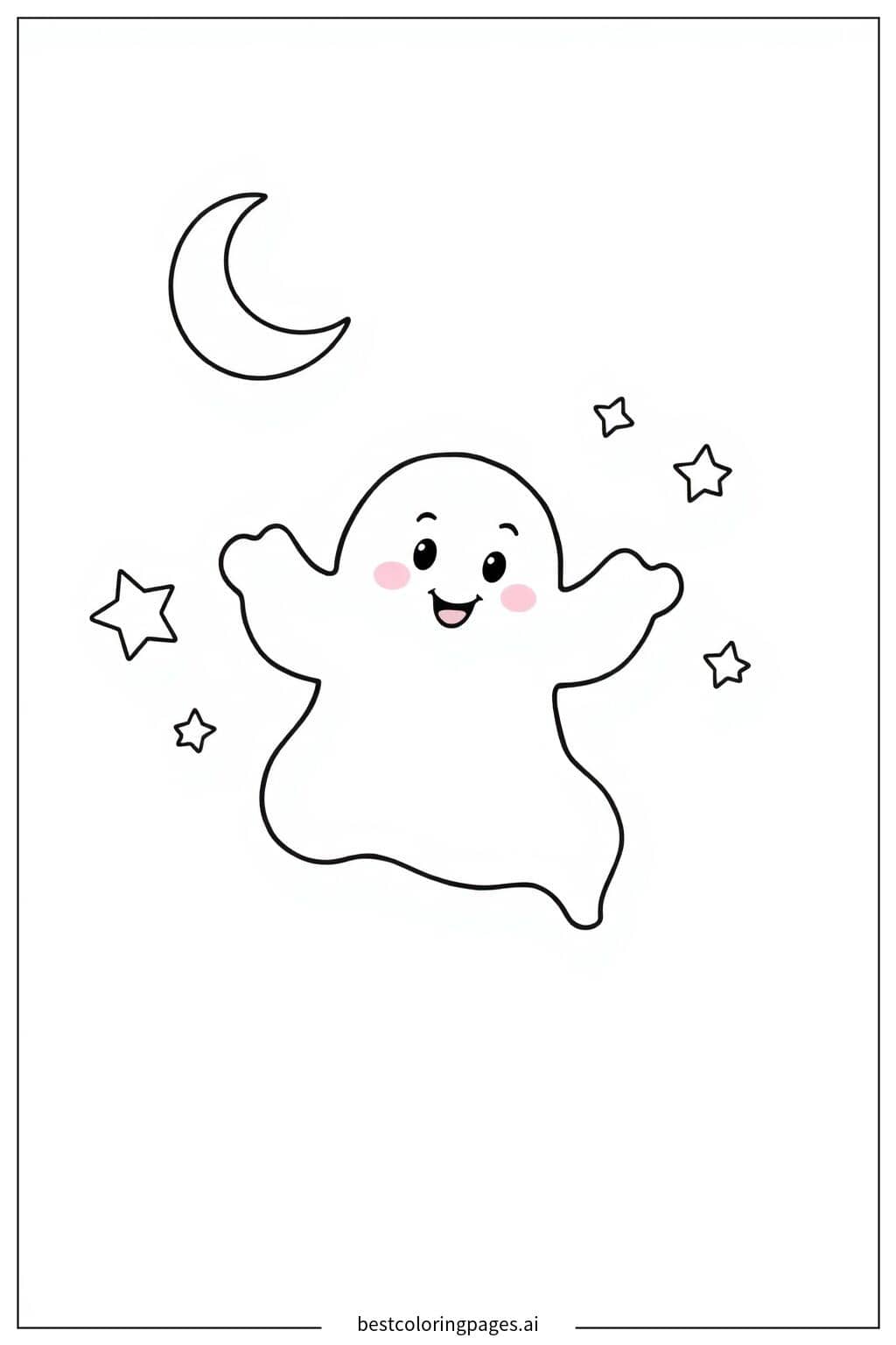 Ghost Floating in the Moonlight Coloring Page